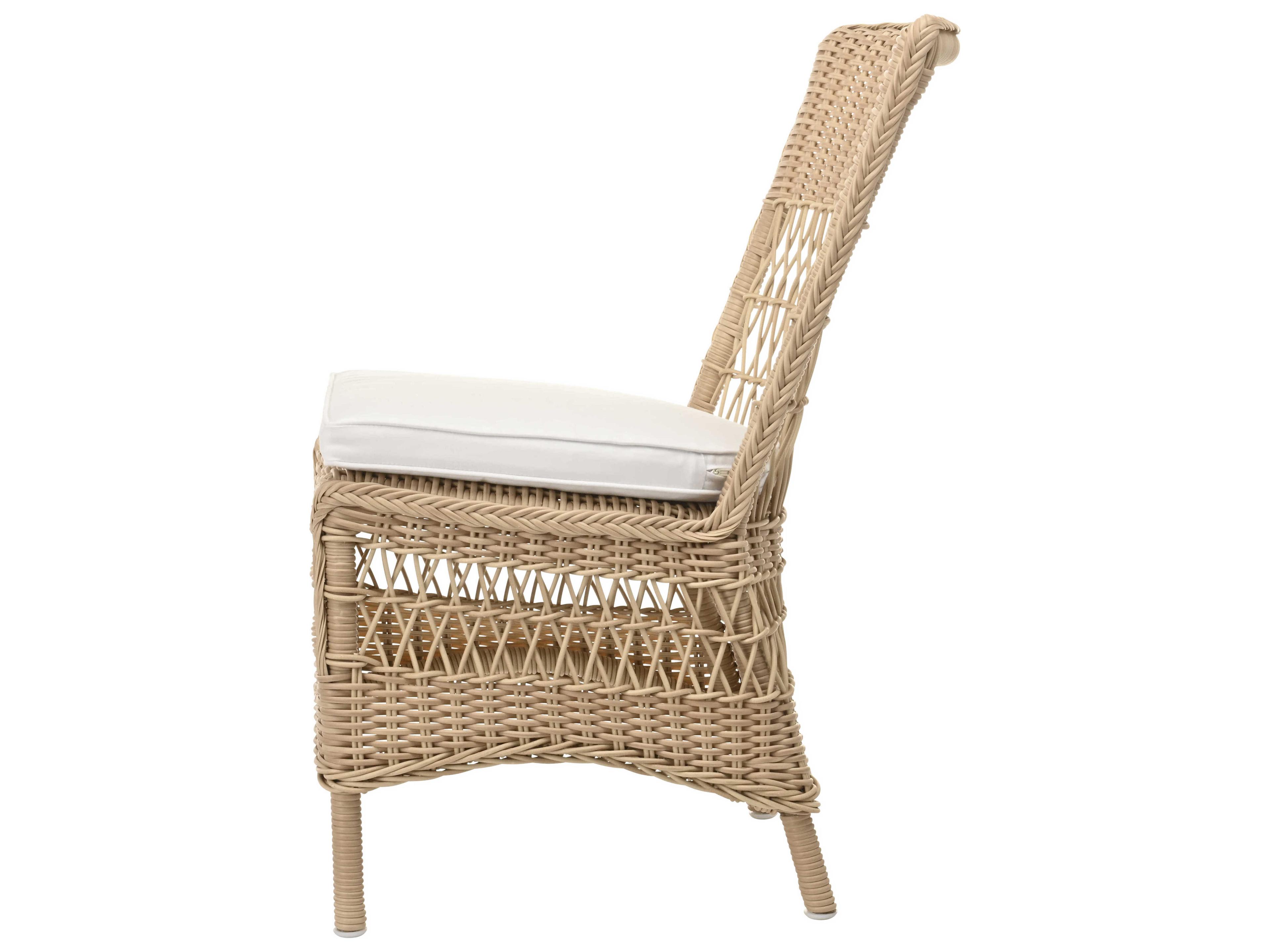 Sika Indoor Georgia Garden Marie Rattan White Upholstered Side Dining Chair with Cushion