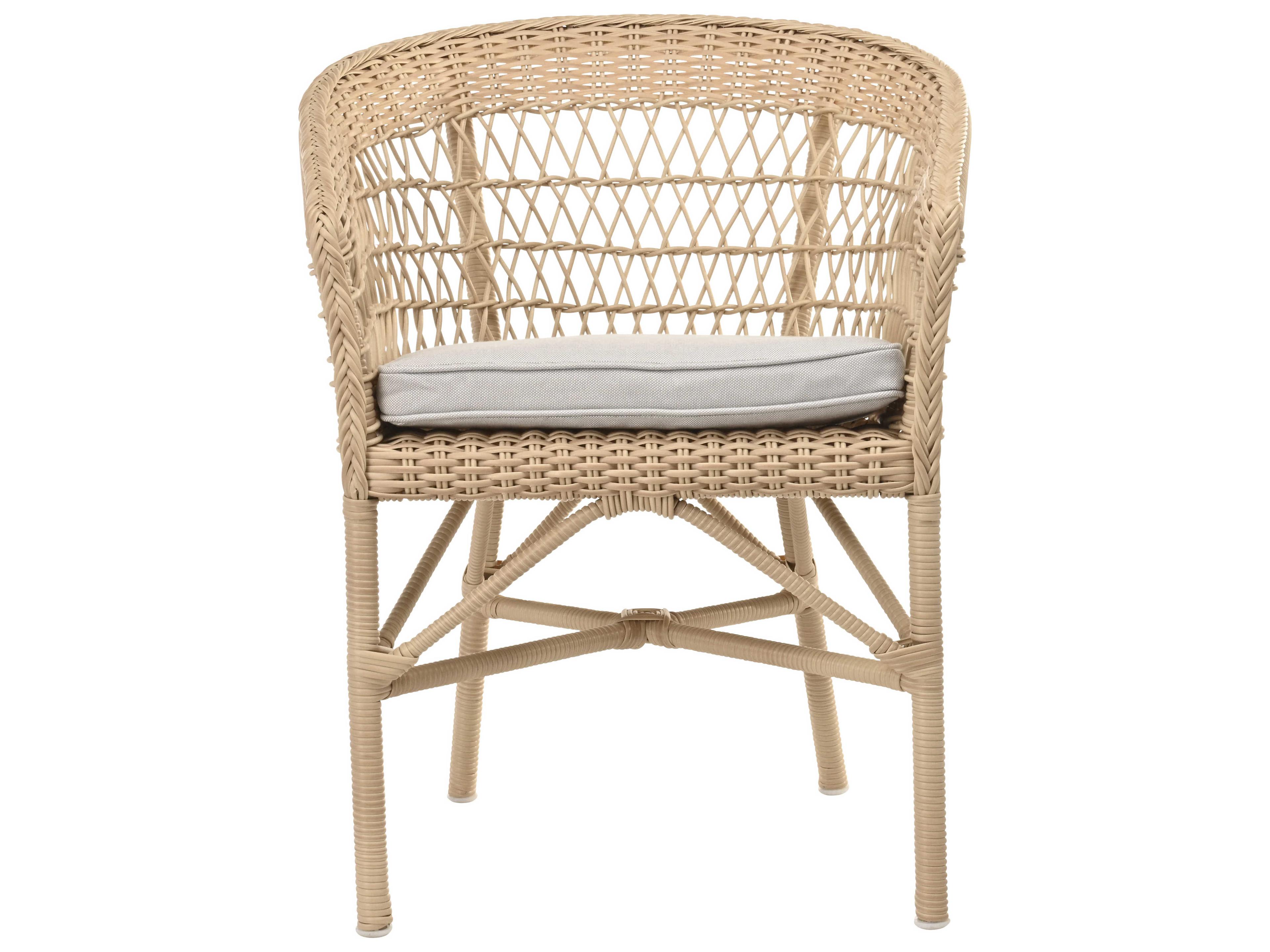 Sika Indoor Georgia Garden Emma Rattan Gray Upholstered Arm Dining Chair with Cushion