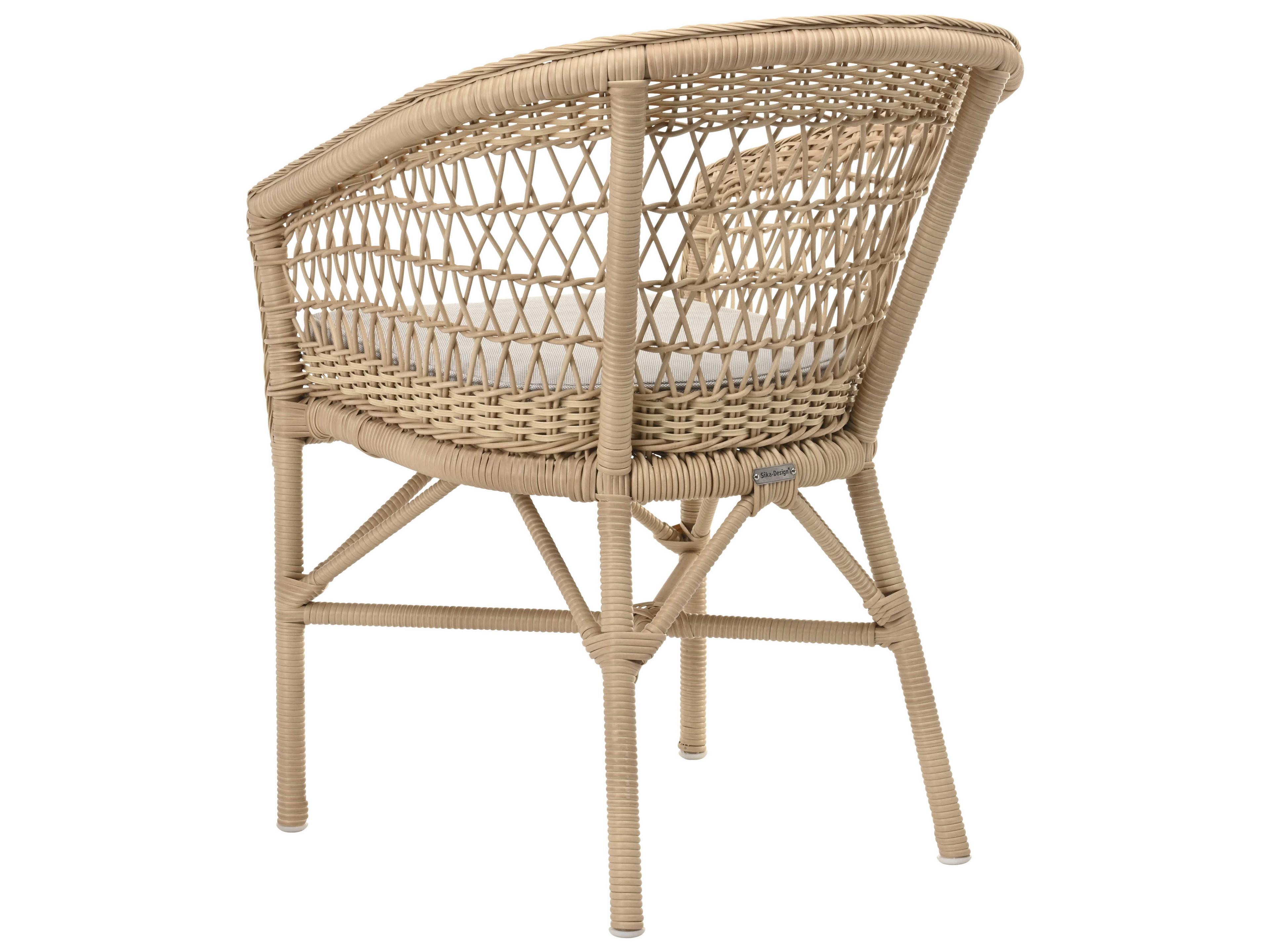 Sika Indoor Georgia Garden Emma Rattan Gray Upholstered Arm Dining Chair with Cushion