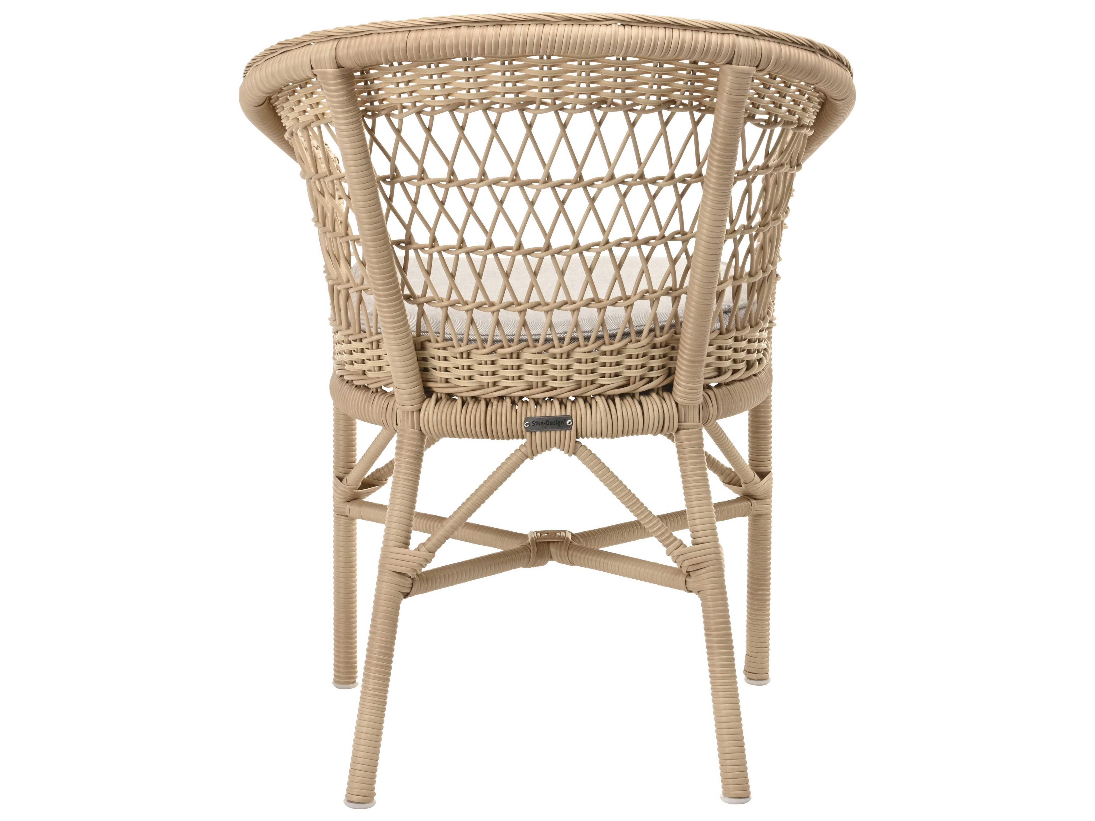 Sika Indoor Georgia Garden Emma Rattan Gray Upholstered Arm Dining Chair with Cushion