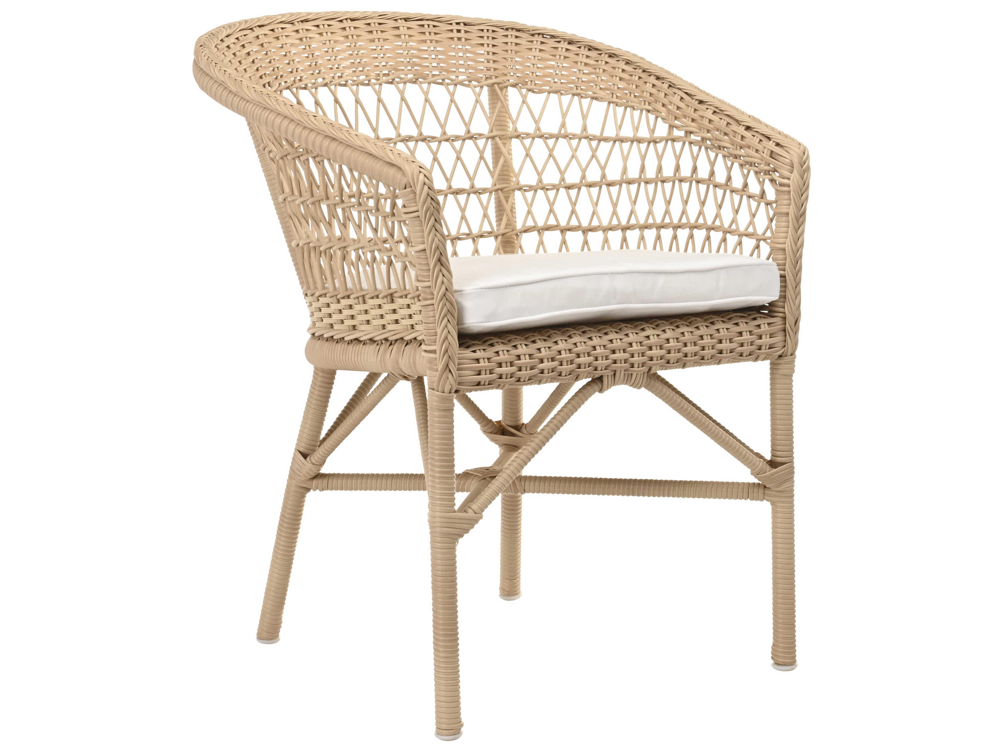 Georgia Garden Emma Rattan White Upholstered Side Dining Chair with Cushion
