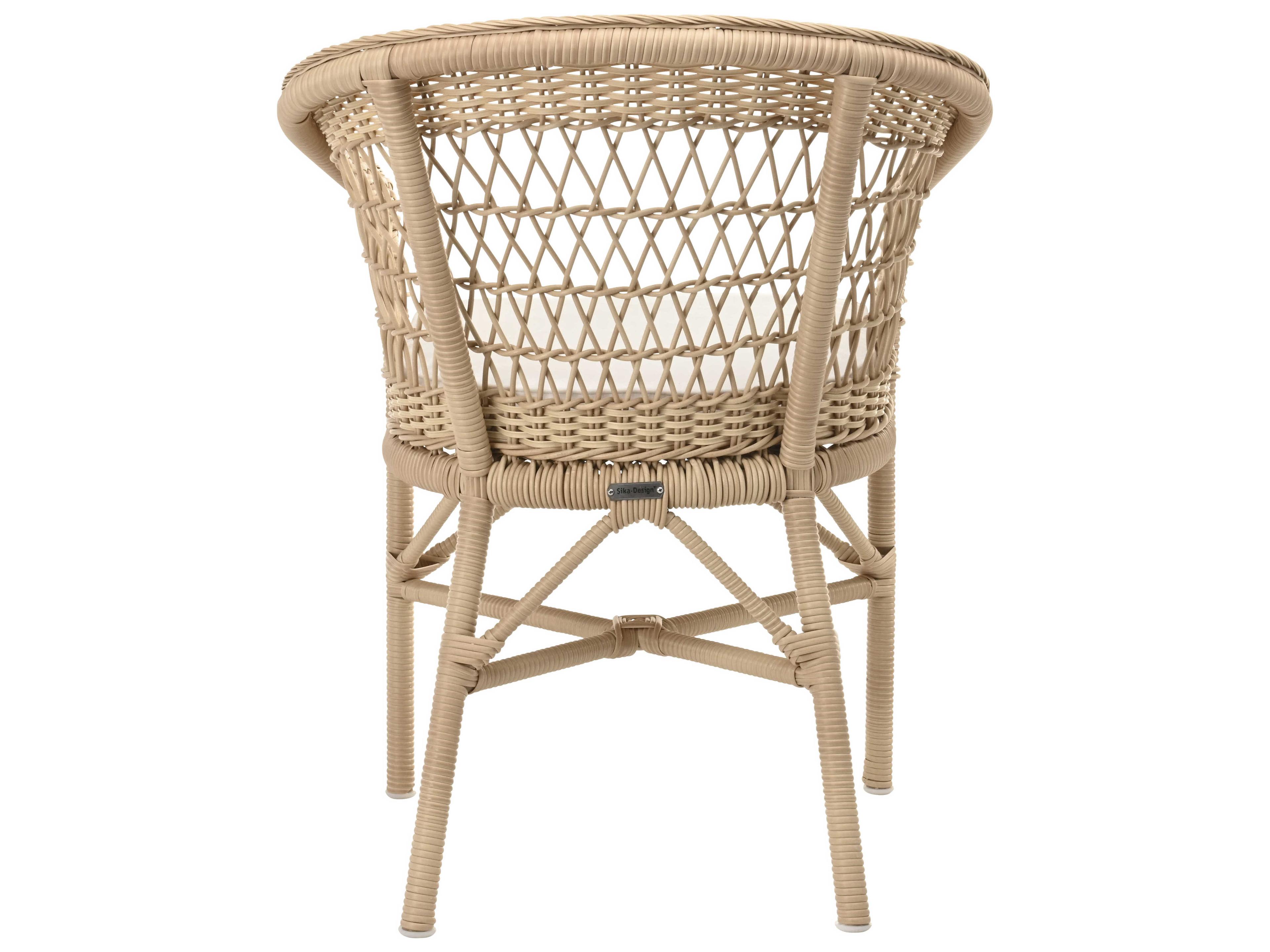 Sika Indoor Georgia Garden Emma Rattan White Upholstered Side Dining Chair with Cushion