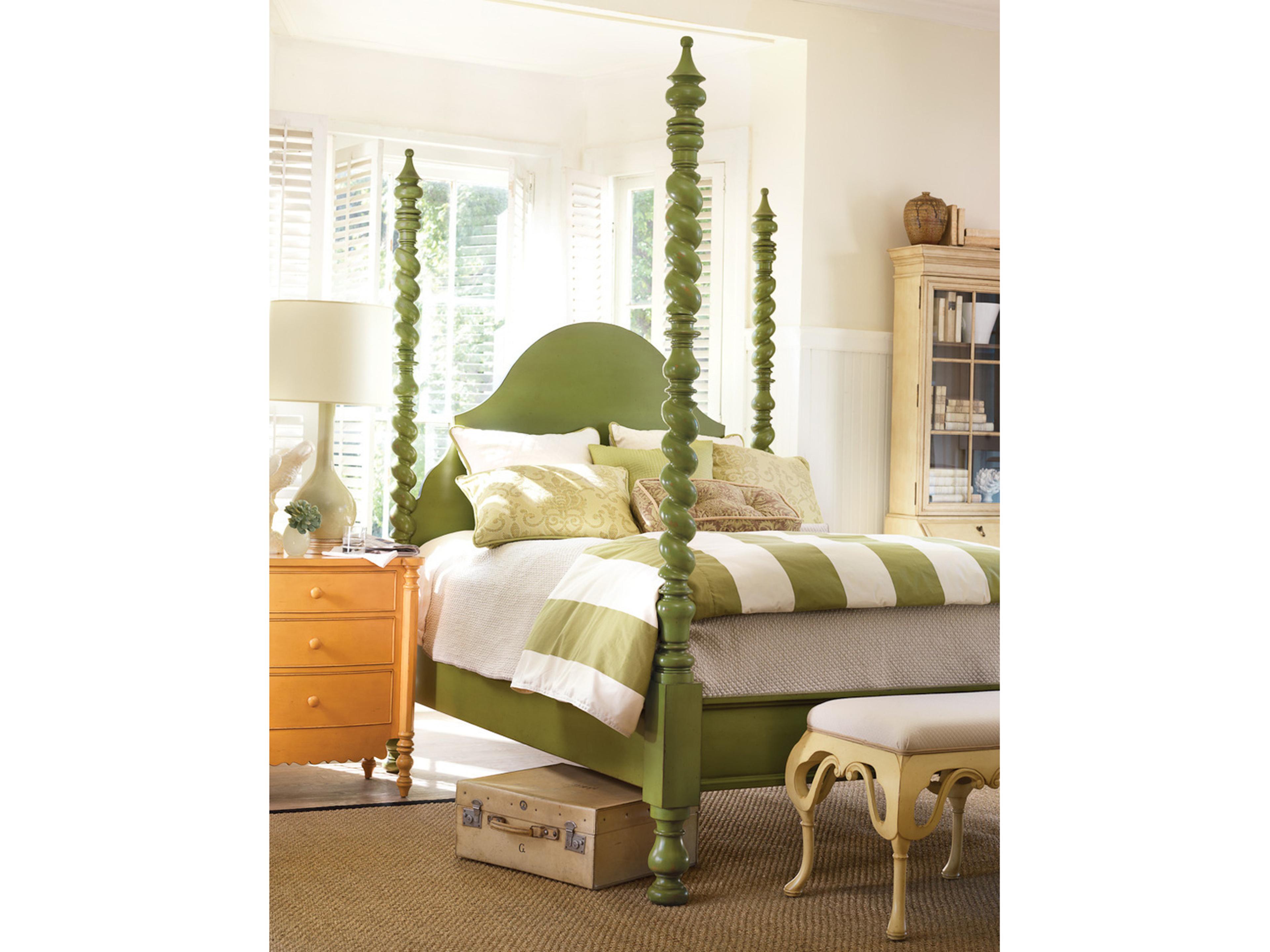 Catalina Green Mahogany Wood Queen Four Poster Bed