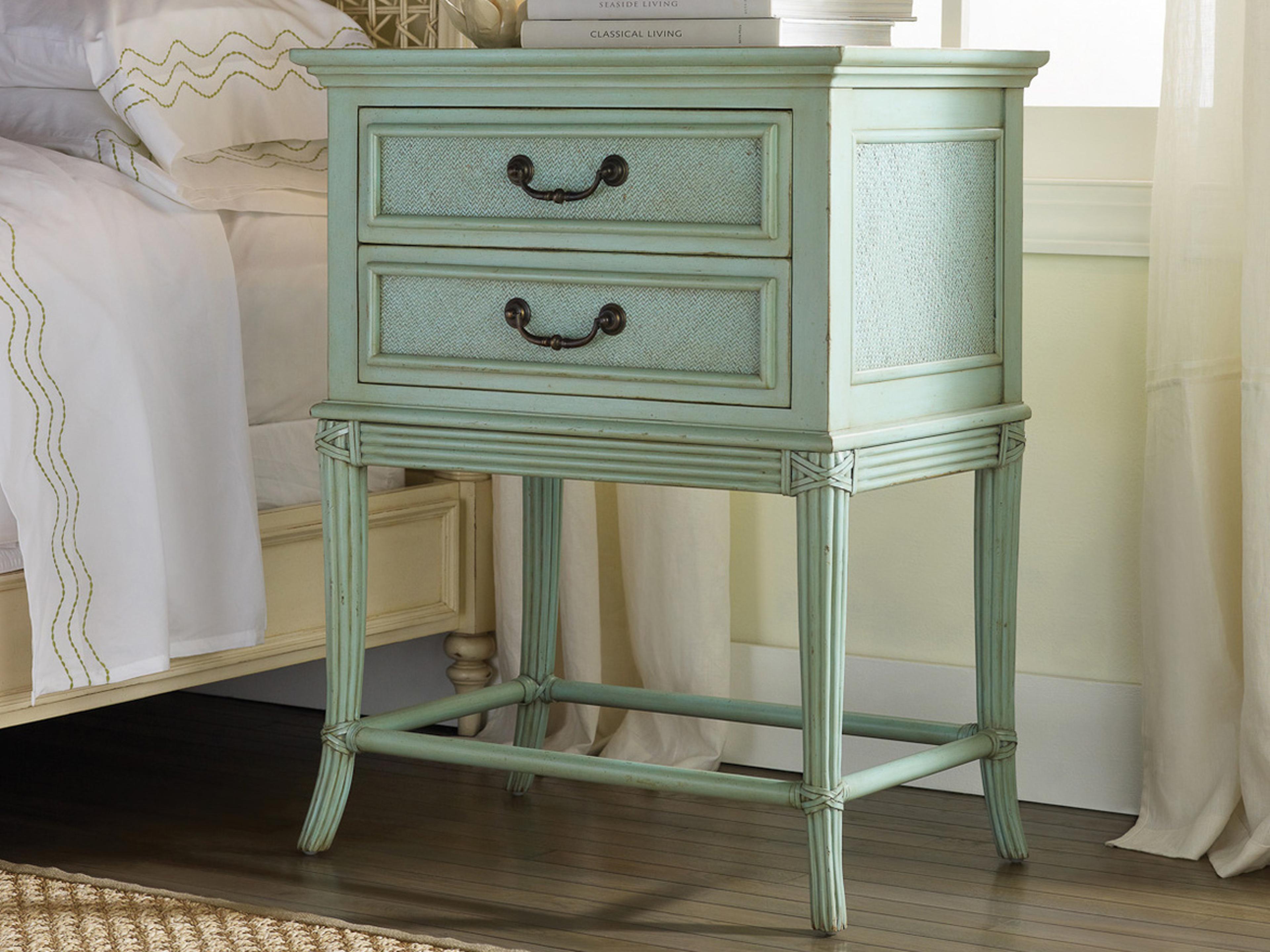 Pelican 2-Drawers Blue Mahogany Wood Nightstand