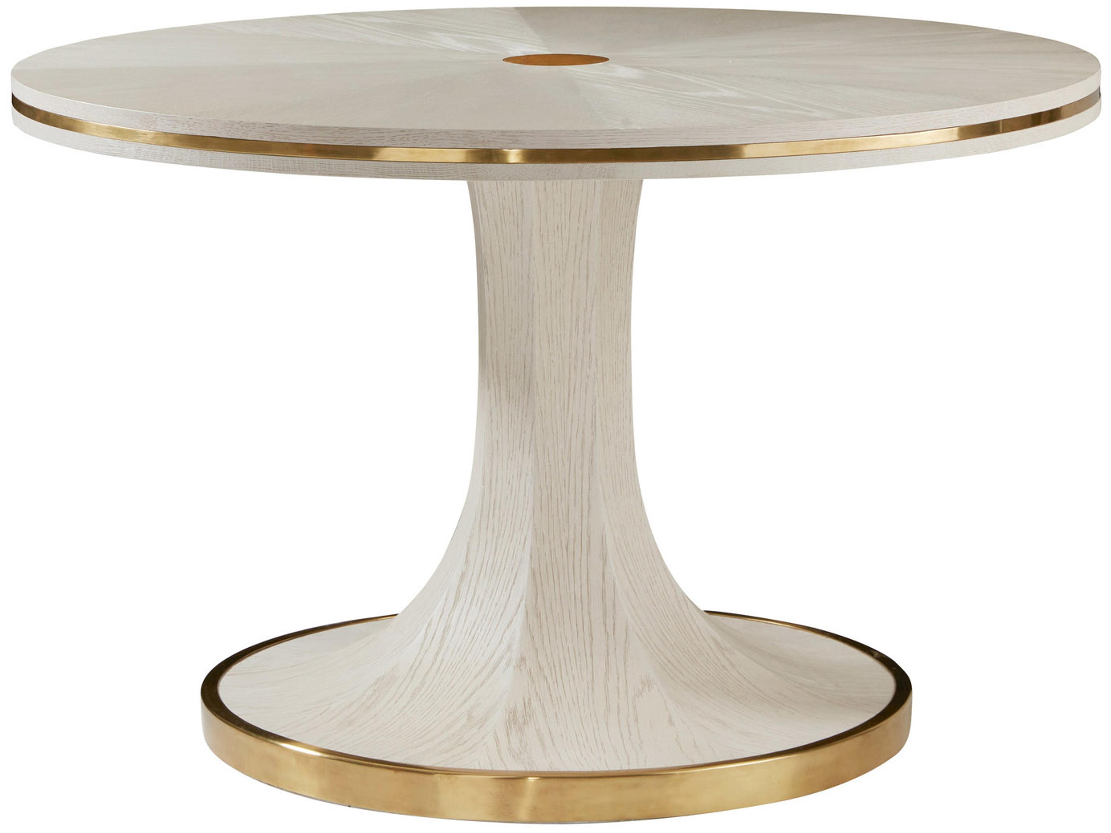 Windward Round Wood White Antique Brass Dining Table