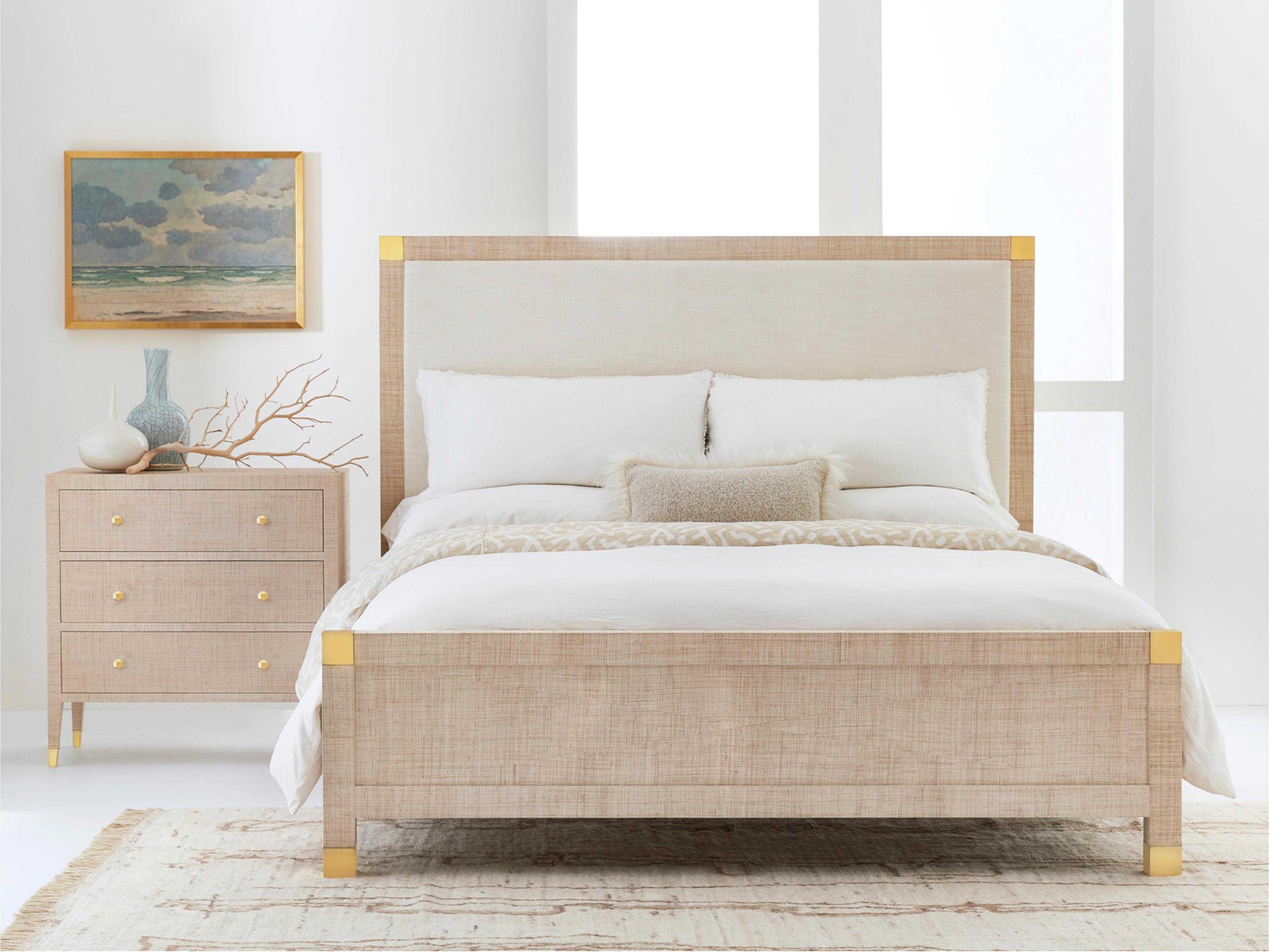 Palmetto Beige Rattan Upholstered King Panel Bed