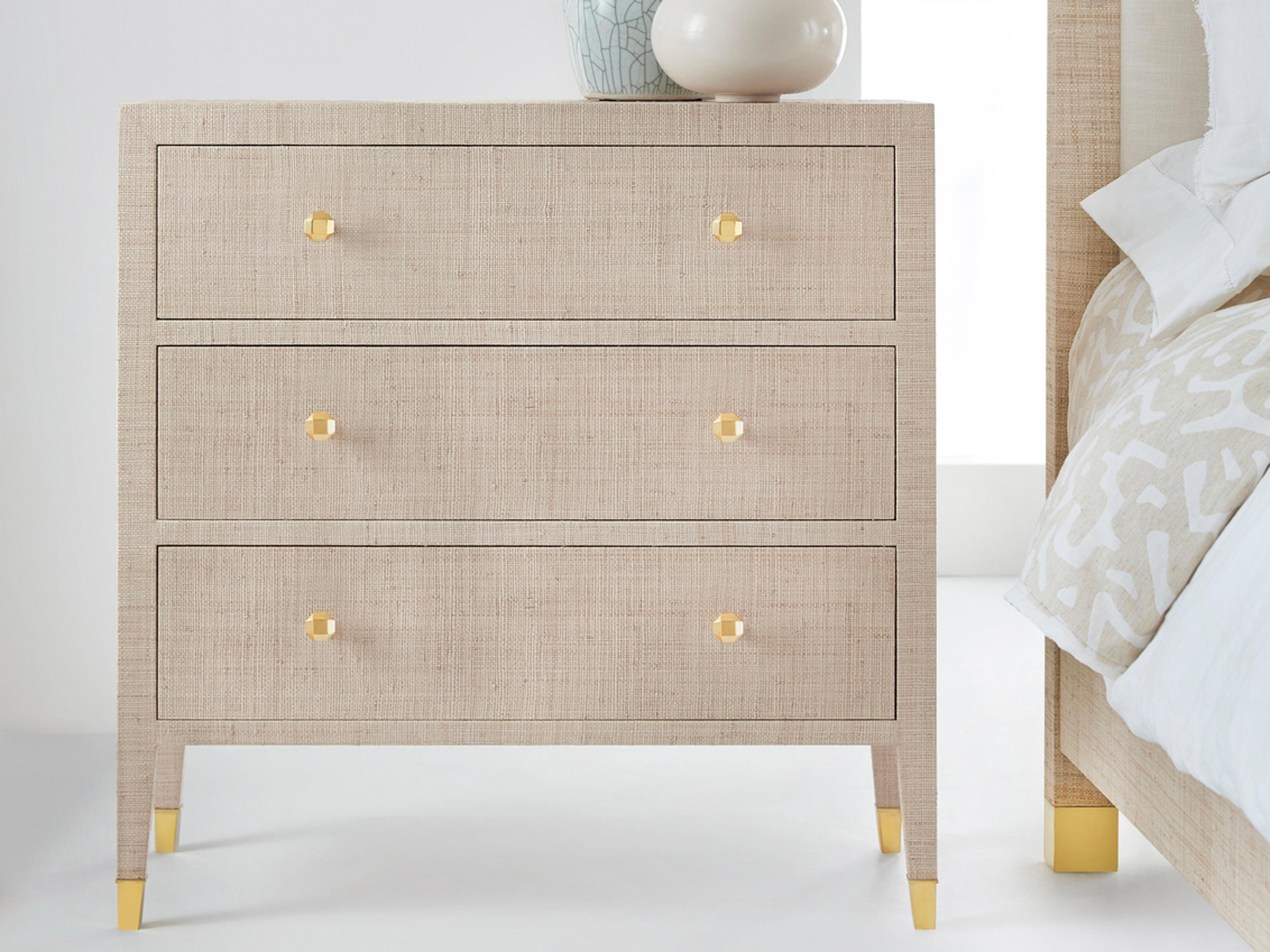 Palmetto 3-Drawers Beige Rattan Nightstand