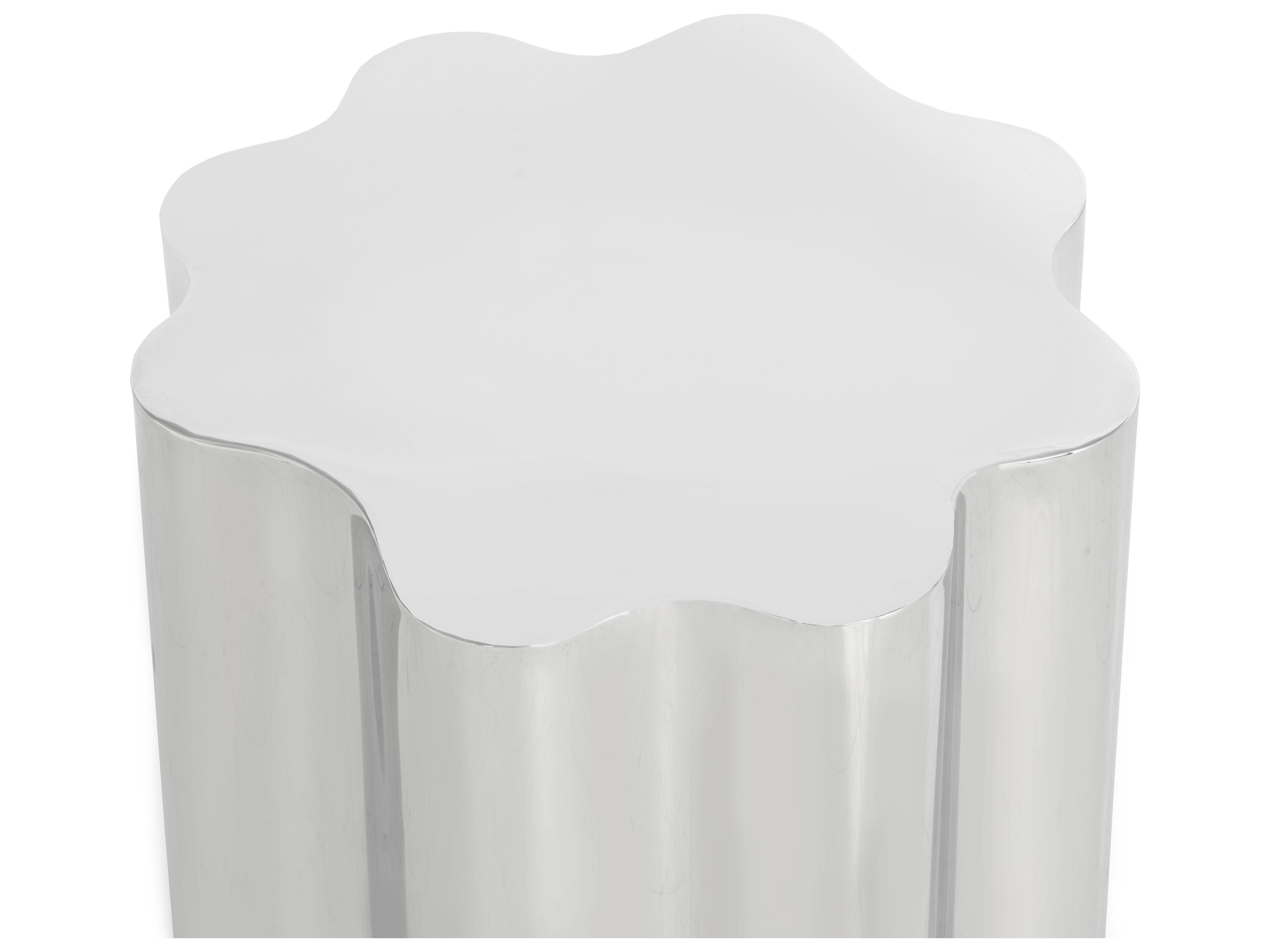 Sunpan Ikon Dahlia Round Metal Silver Polished Steel End Table