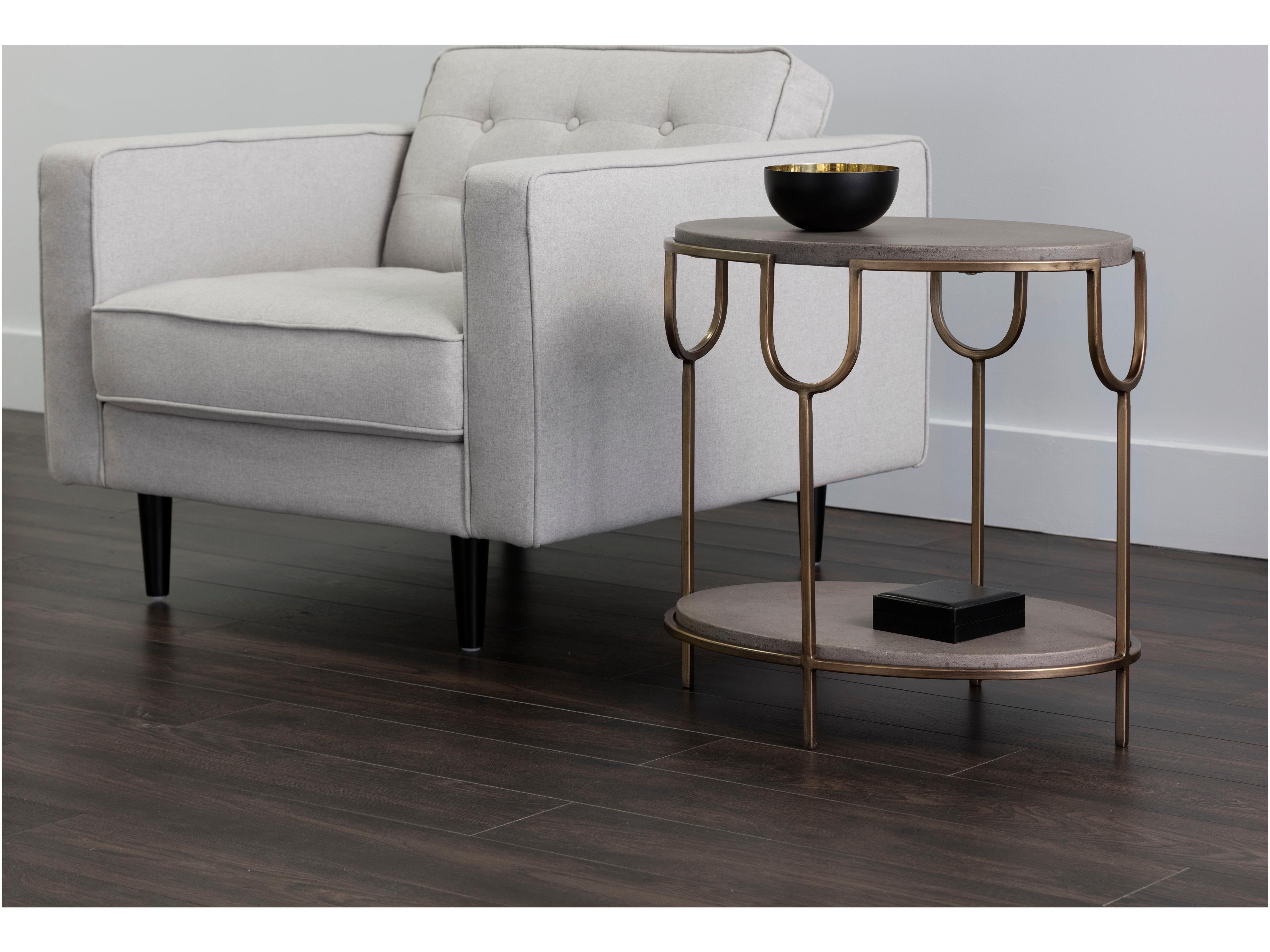 Sunpan Mixt Arya Oval Concrete Grey Antique Brass End Table