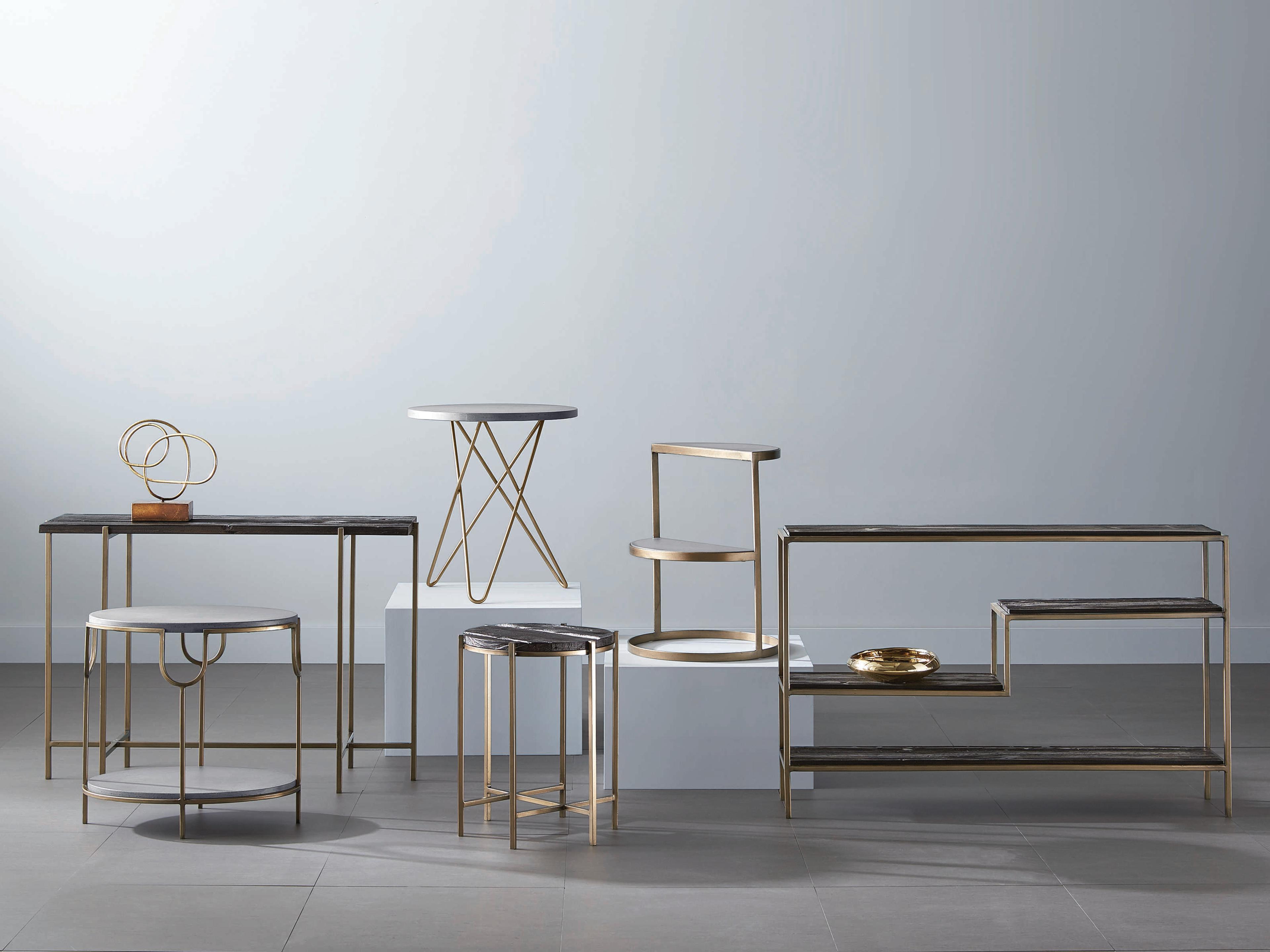 Sunpan Mixt Arya Oval Concrete Grey Antique Brass End Table