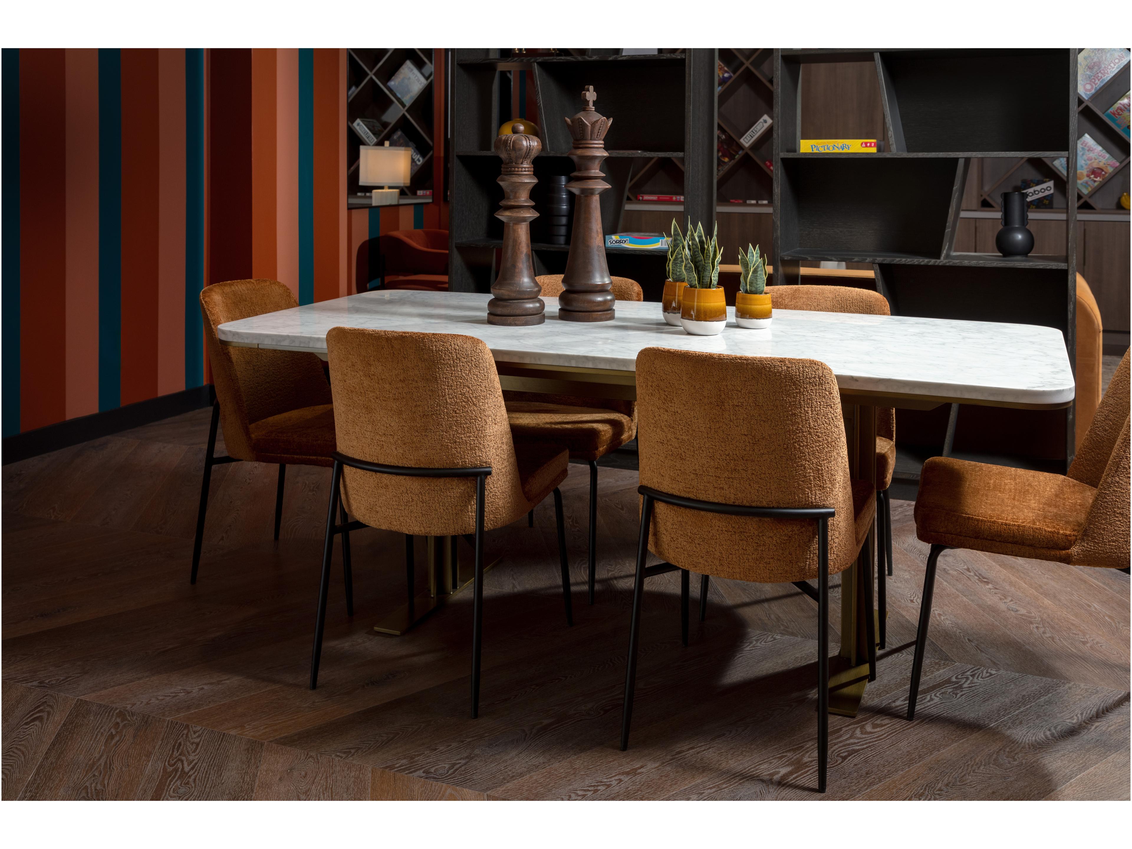 Sunpan Zenn Ambrosia Rectangular Marble White Antique Brass Dining Table