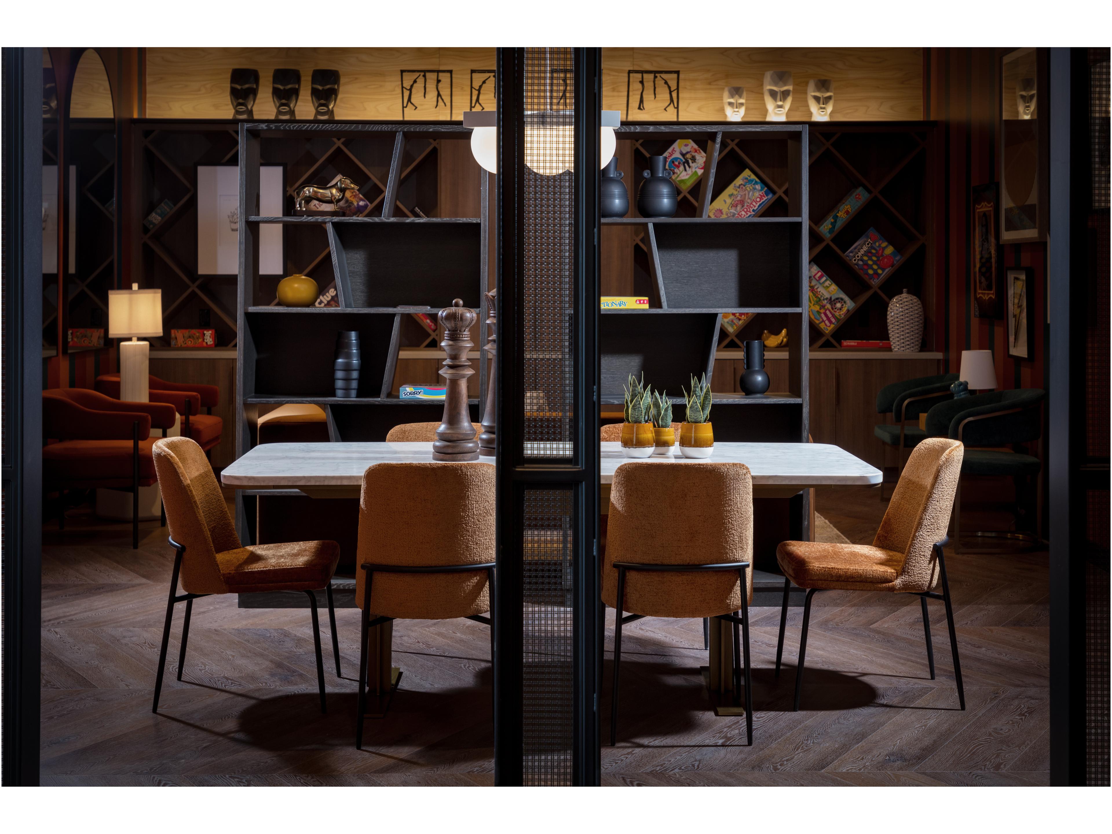 Sunpan Zenn Ambrosia Rectangular Marble White Antique Brass Dining Table