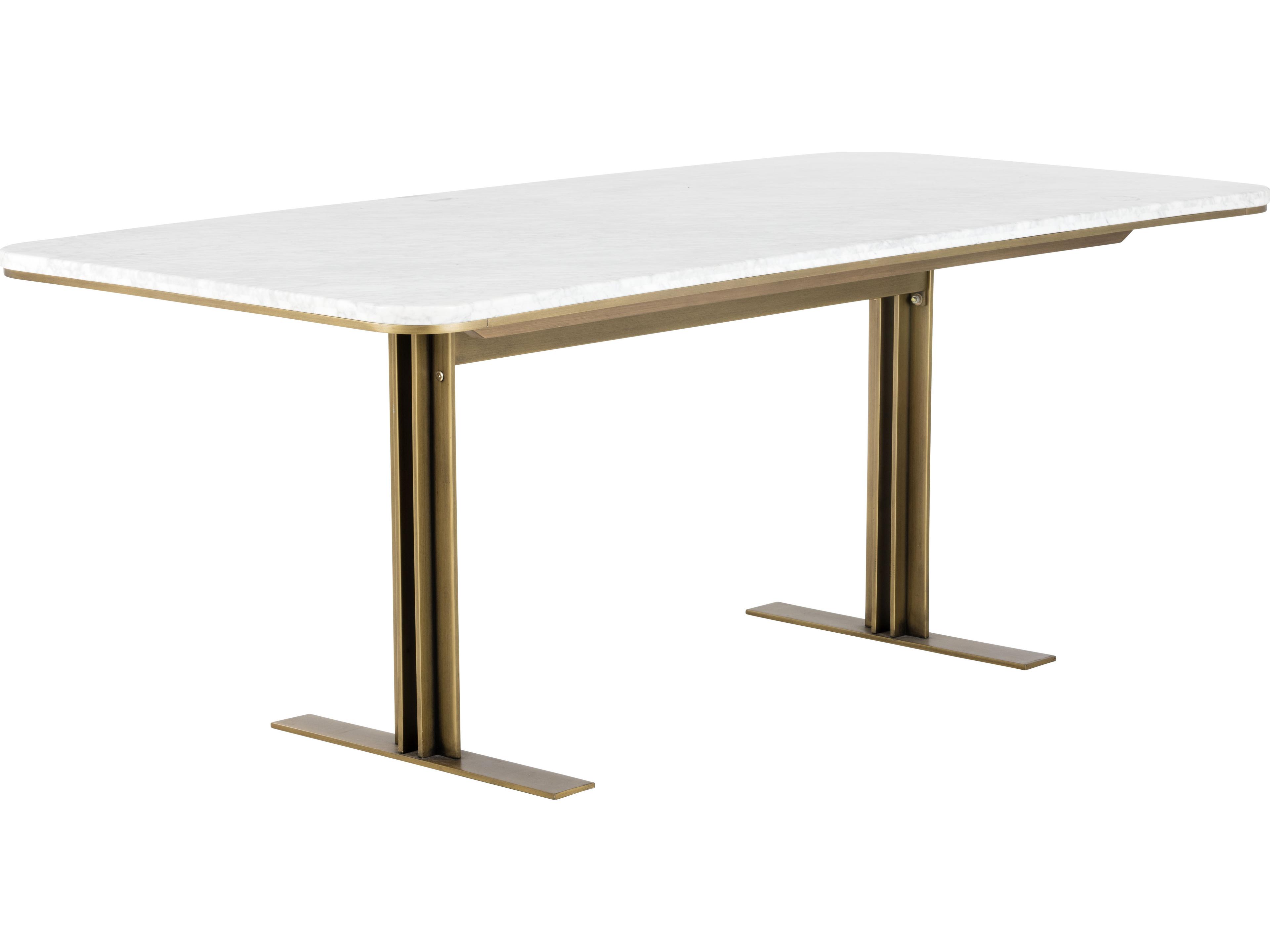 Zenn Ambrosia Rectangular Marble White Antique Brass Dining Table