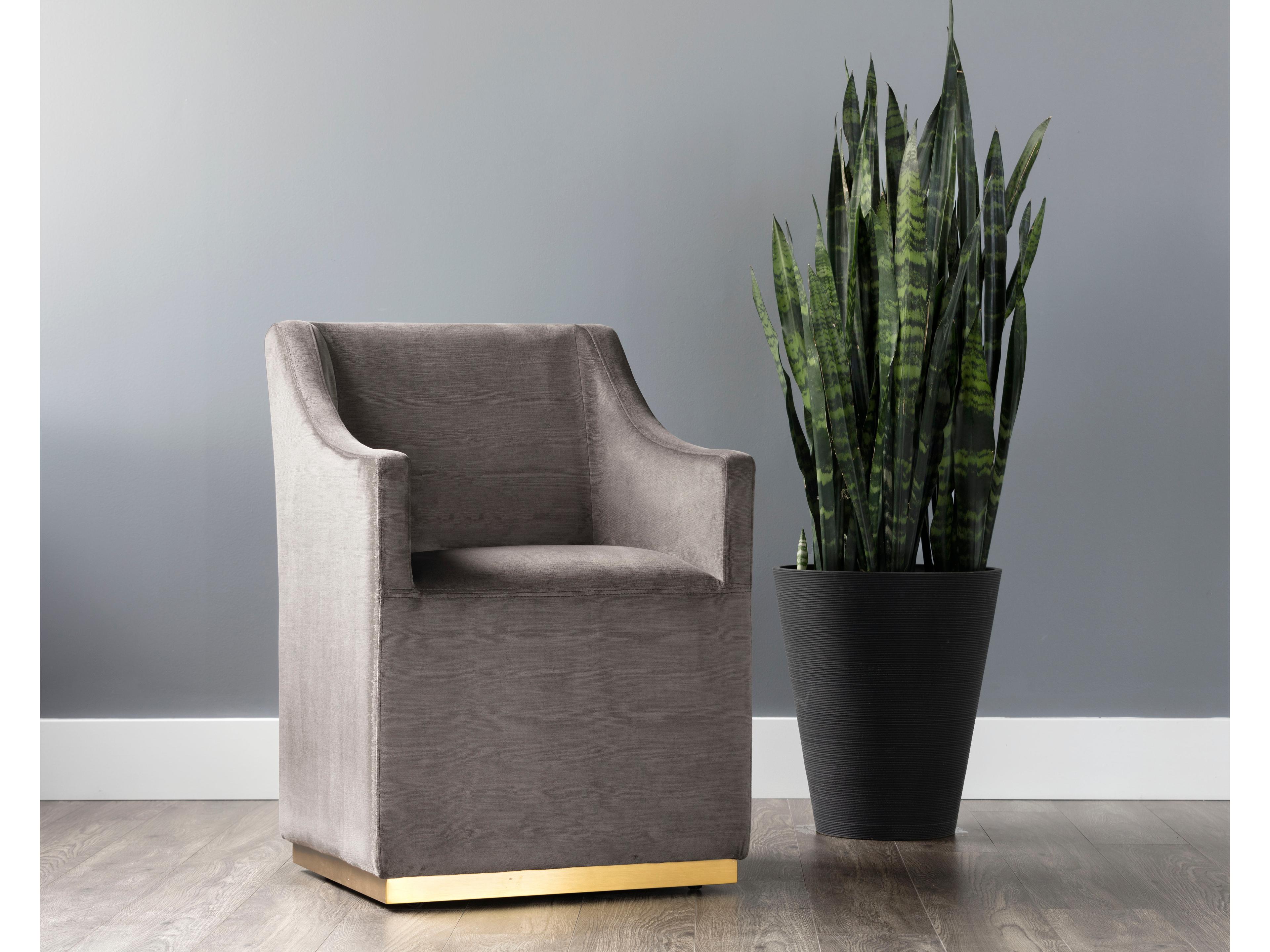 Sunpan Irongate Zane Wheeled Rolling Gray Fabric Accent Chair