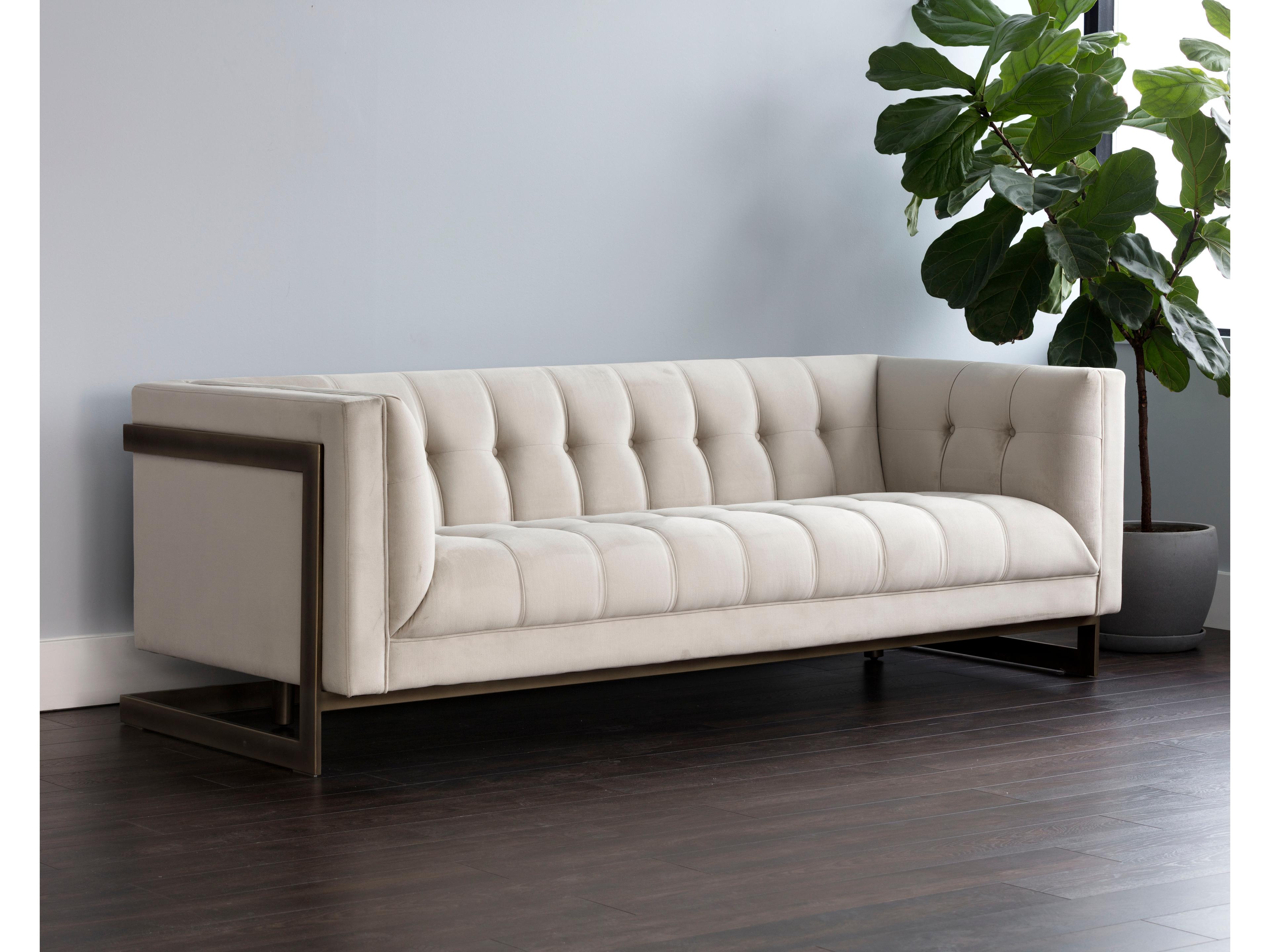 Sunpan Irongate Ekon Piccolo Prosecco Rustic Bronze Beige Upholstered Sofa