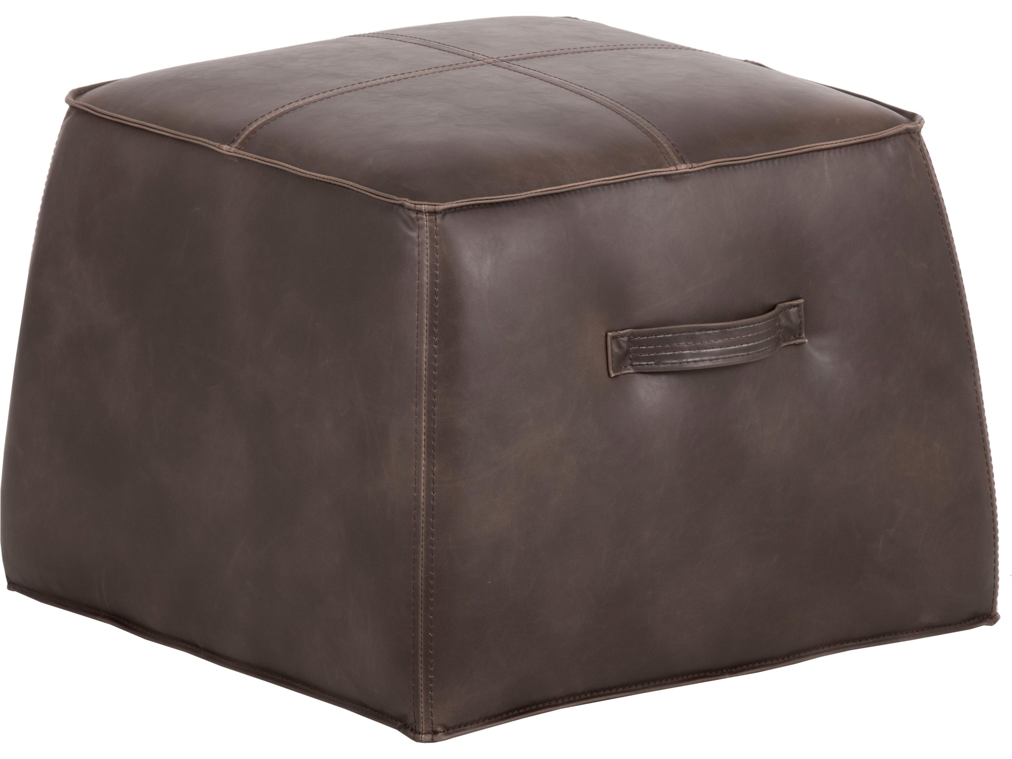 Aspen Ottoman in Havana Dark Brown Faux Leather