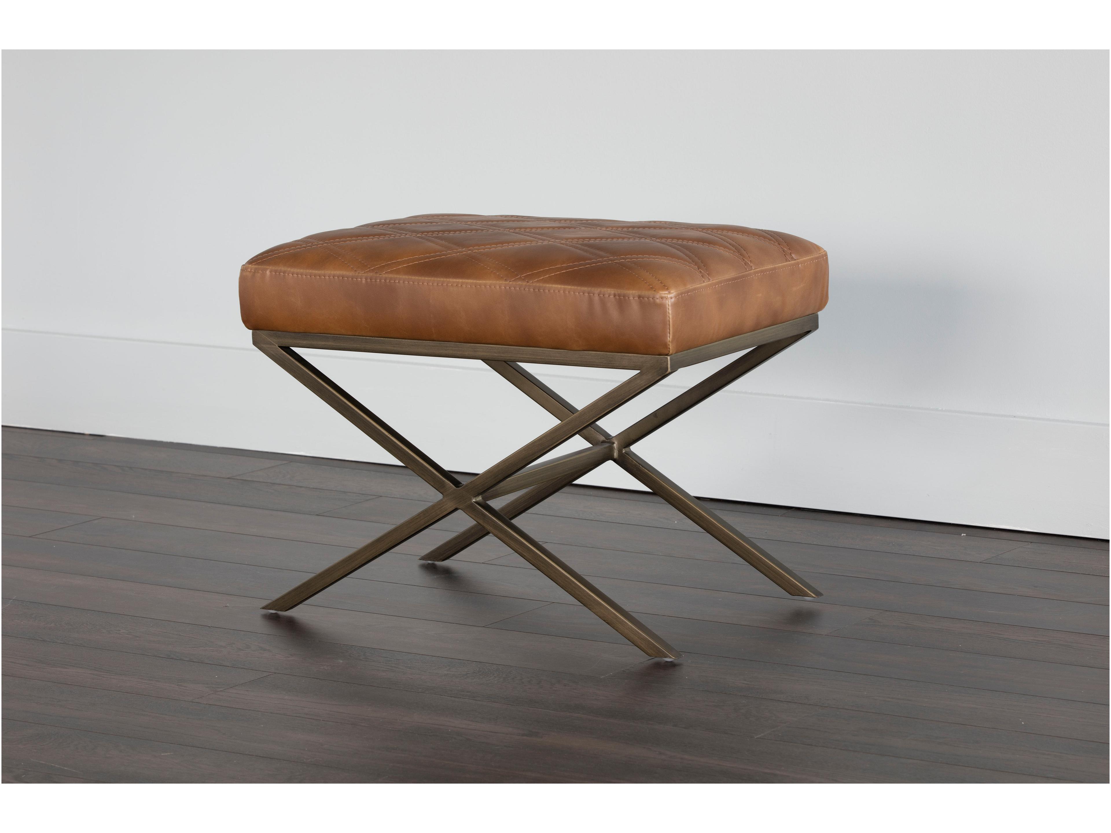 Sunpan 5west Tobacco Tan Antique Brass Faux Leather Accent Bench