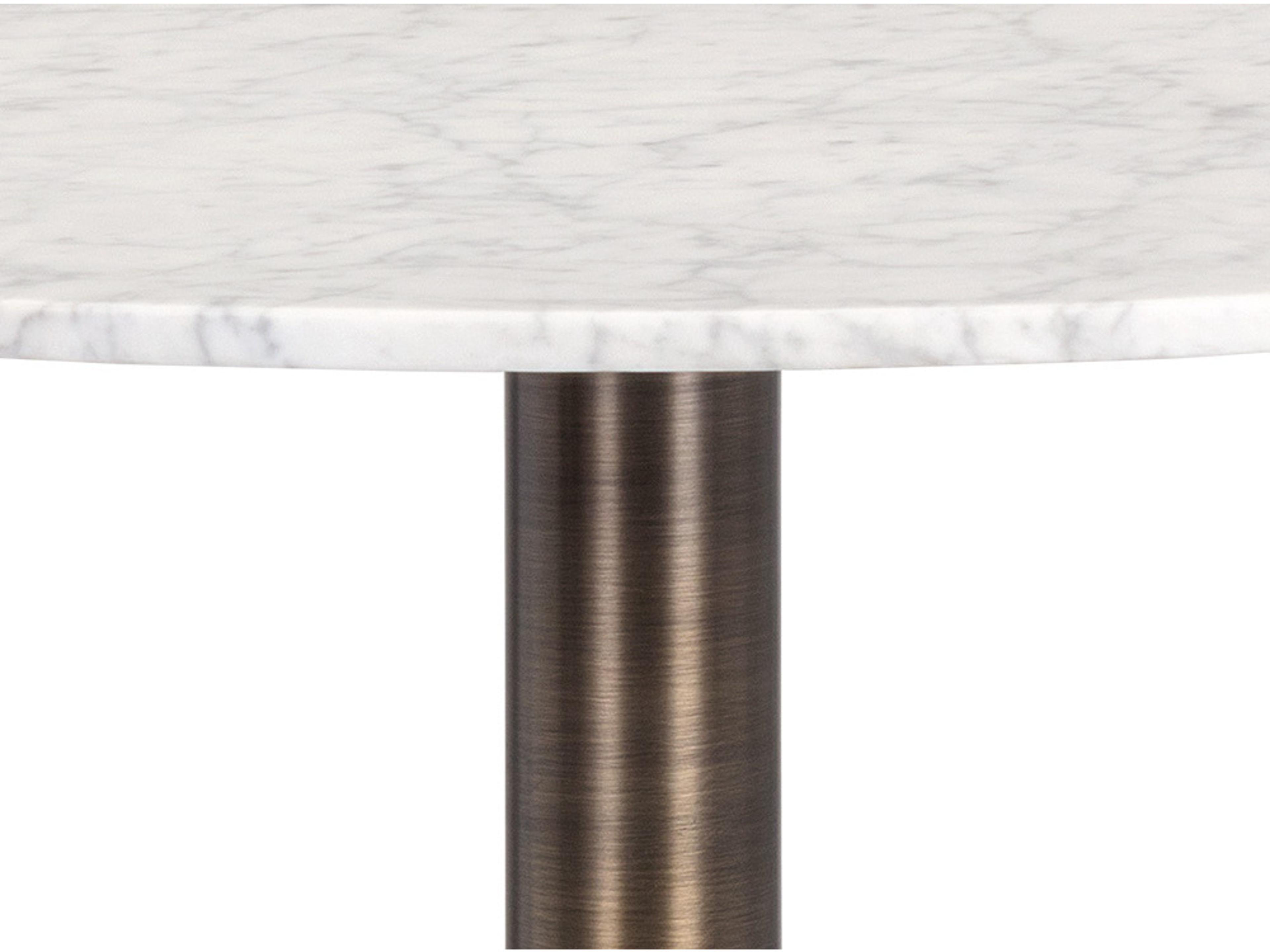 Sunpan Ikon White Antique Bronze Round Marble Bar Table