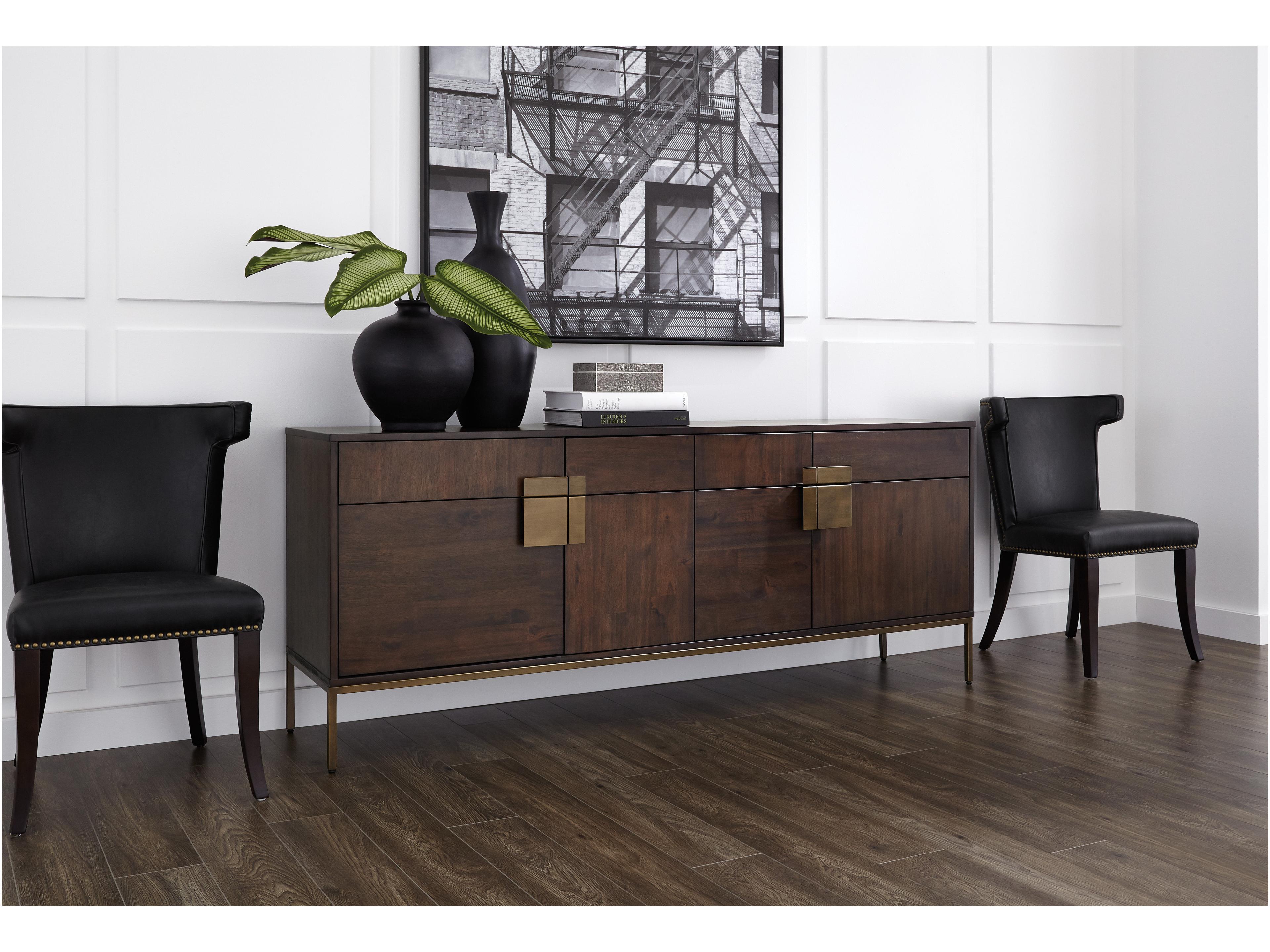 Sunpan Mixt Jade 78" Acacia Wood Brown Antique Brass Sideboard