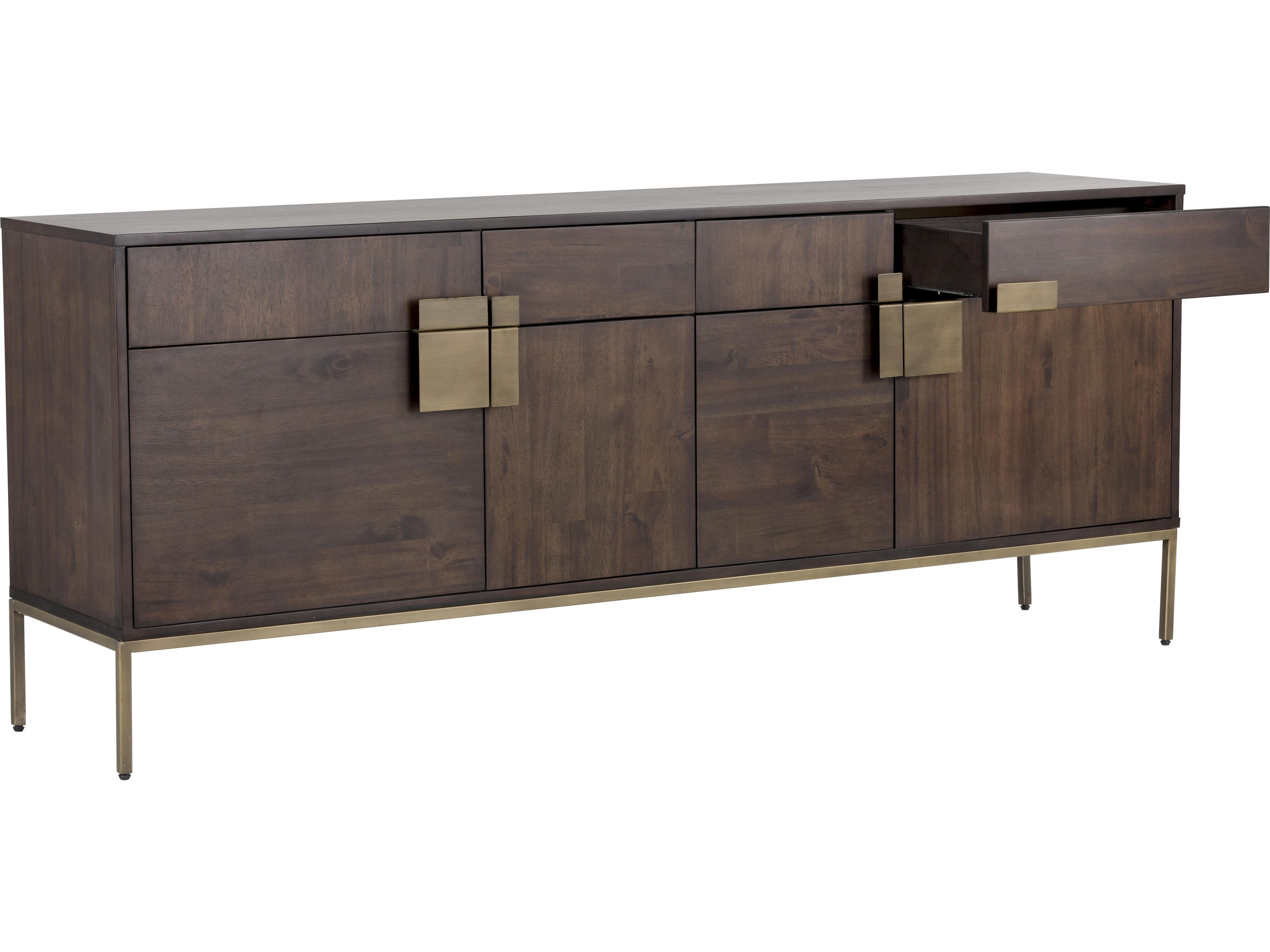 Sunpan Mixt Jade 78" Acacia Wood Brown Antique Brass Sideboard