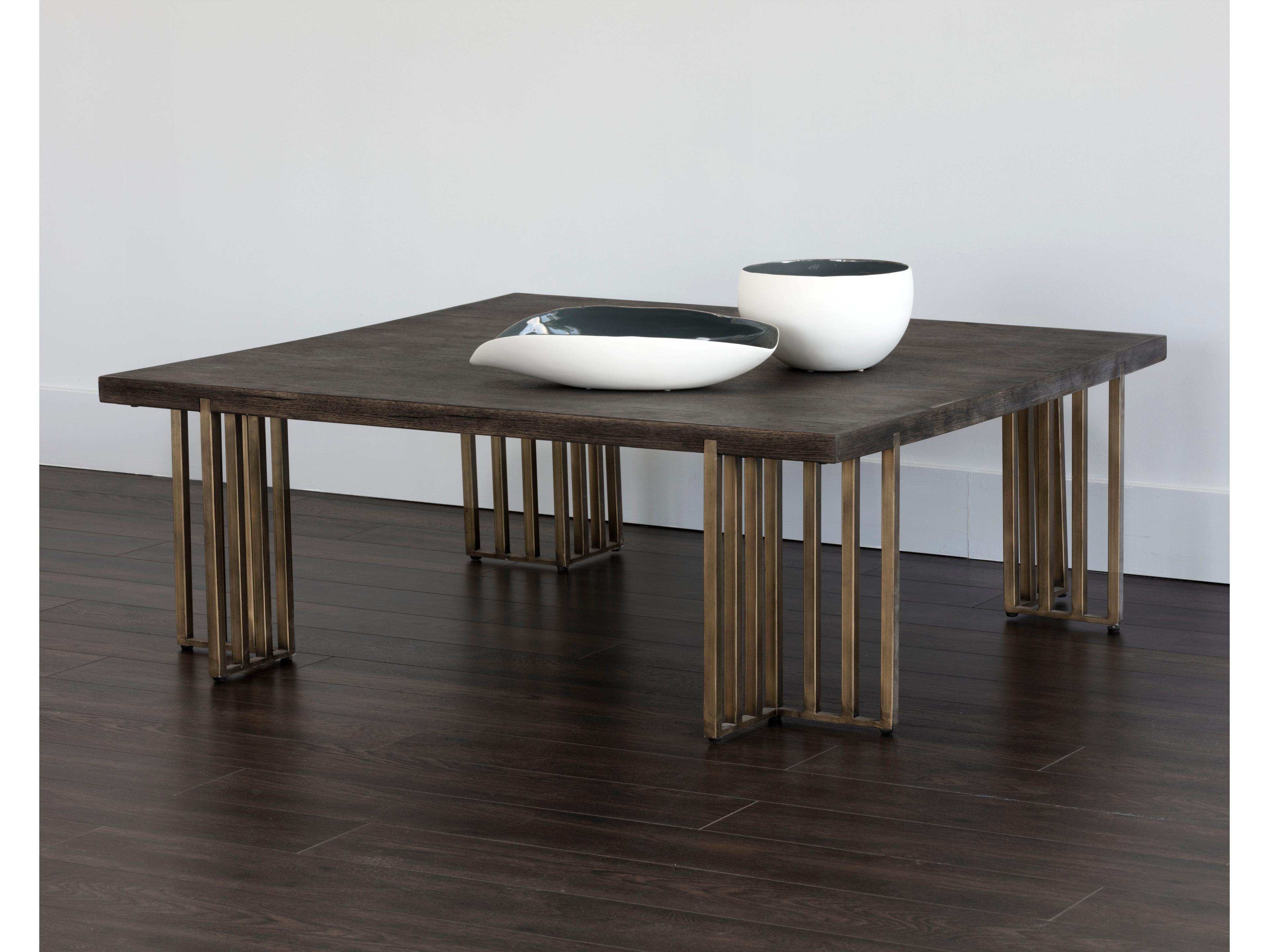 Sunpan Mixt Alto Square Wood Brown Antique Brass Coffee Table