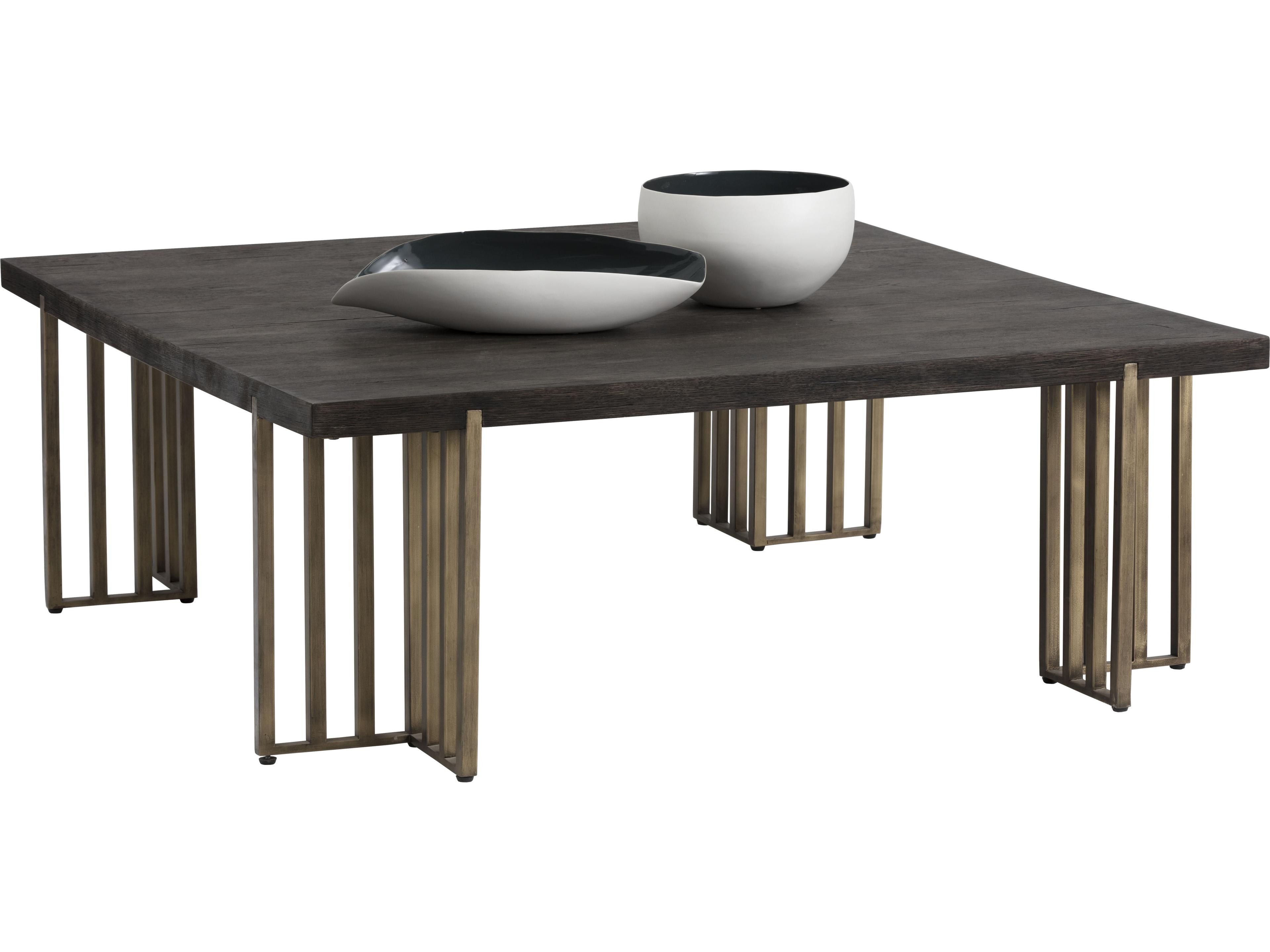 Sunpan Mixt Alto Square Wood Brown Antique Brass Coffee Table
