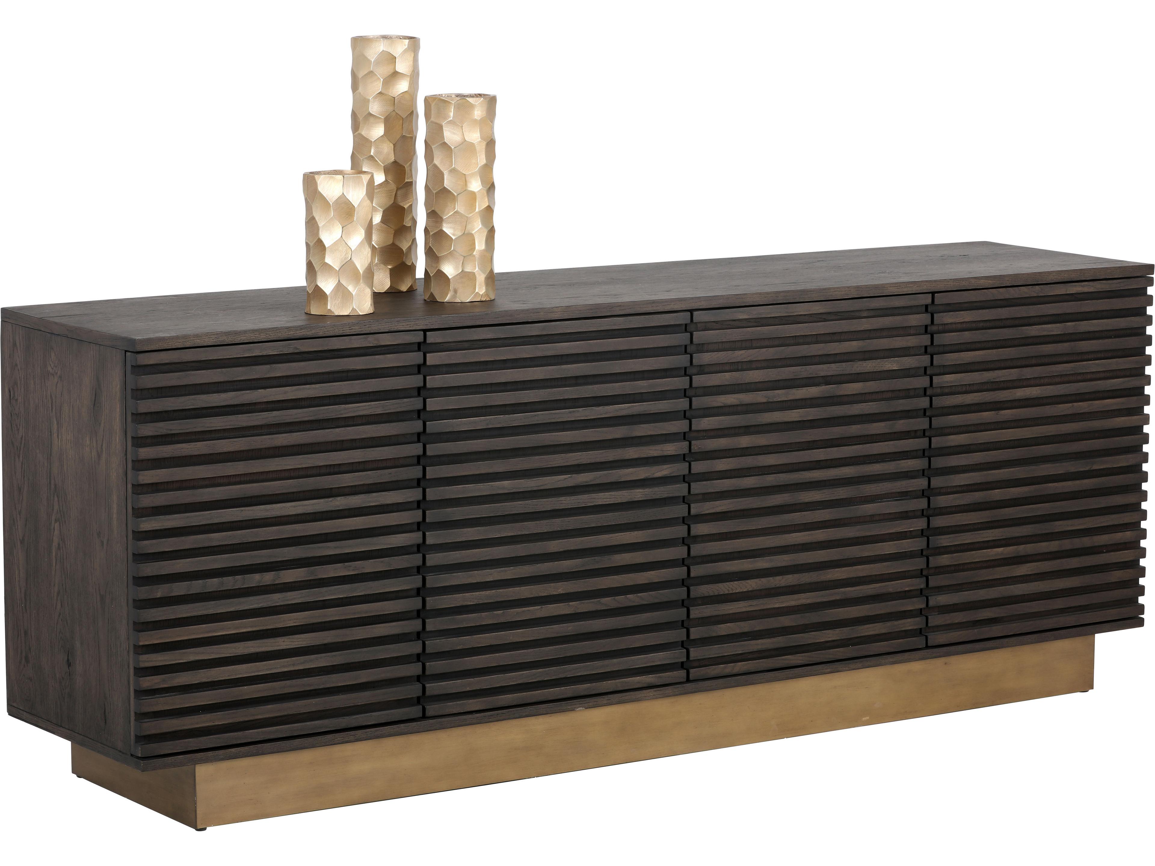 Mixt 78" Oak Wood Brown Antique Brass Sideboard