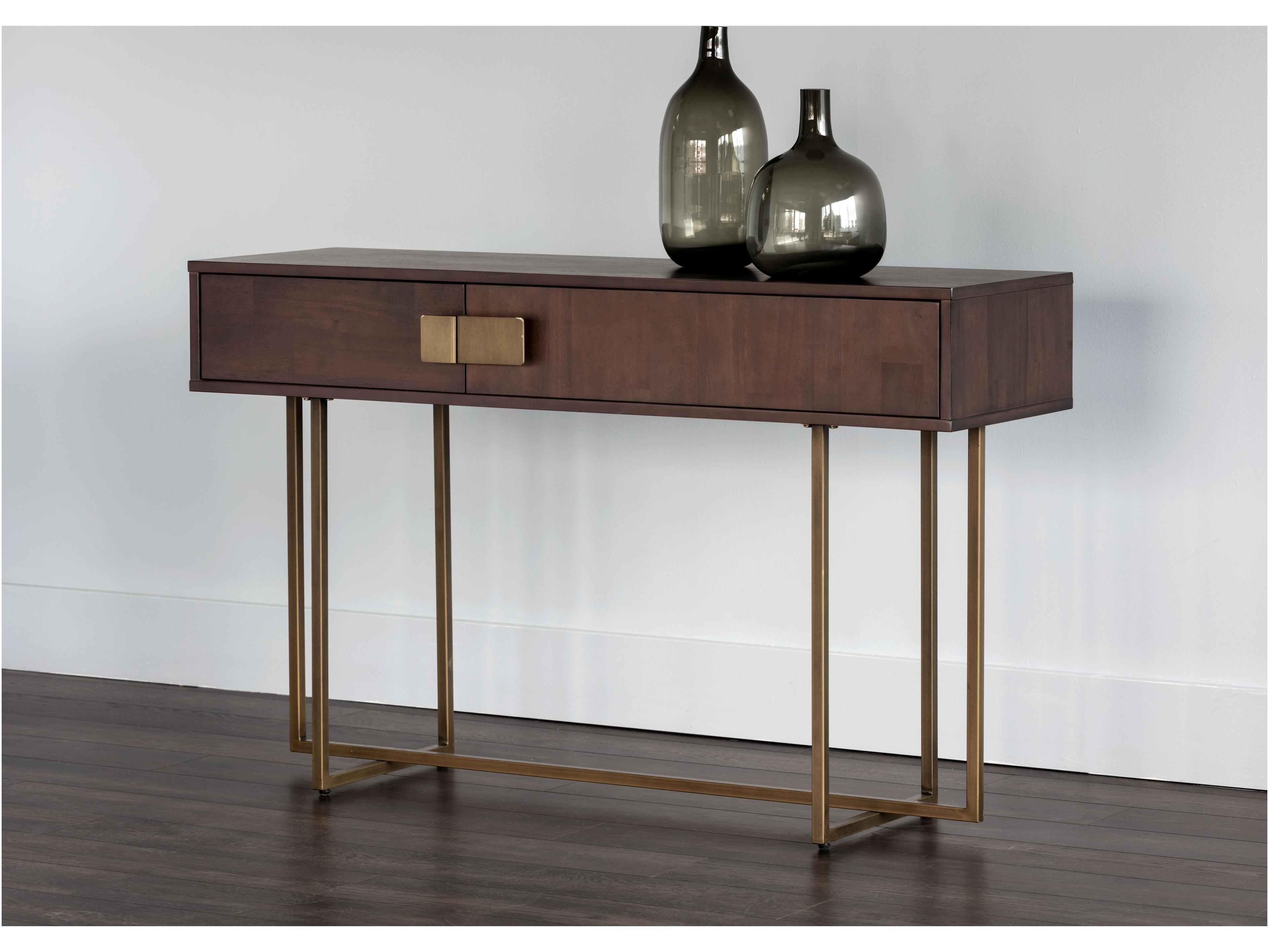 Sunpan Mixt Jade Rectangular Wood Brown Antique Brass Console Table
