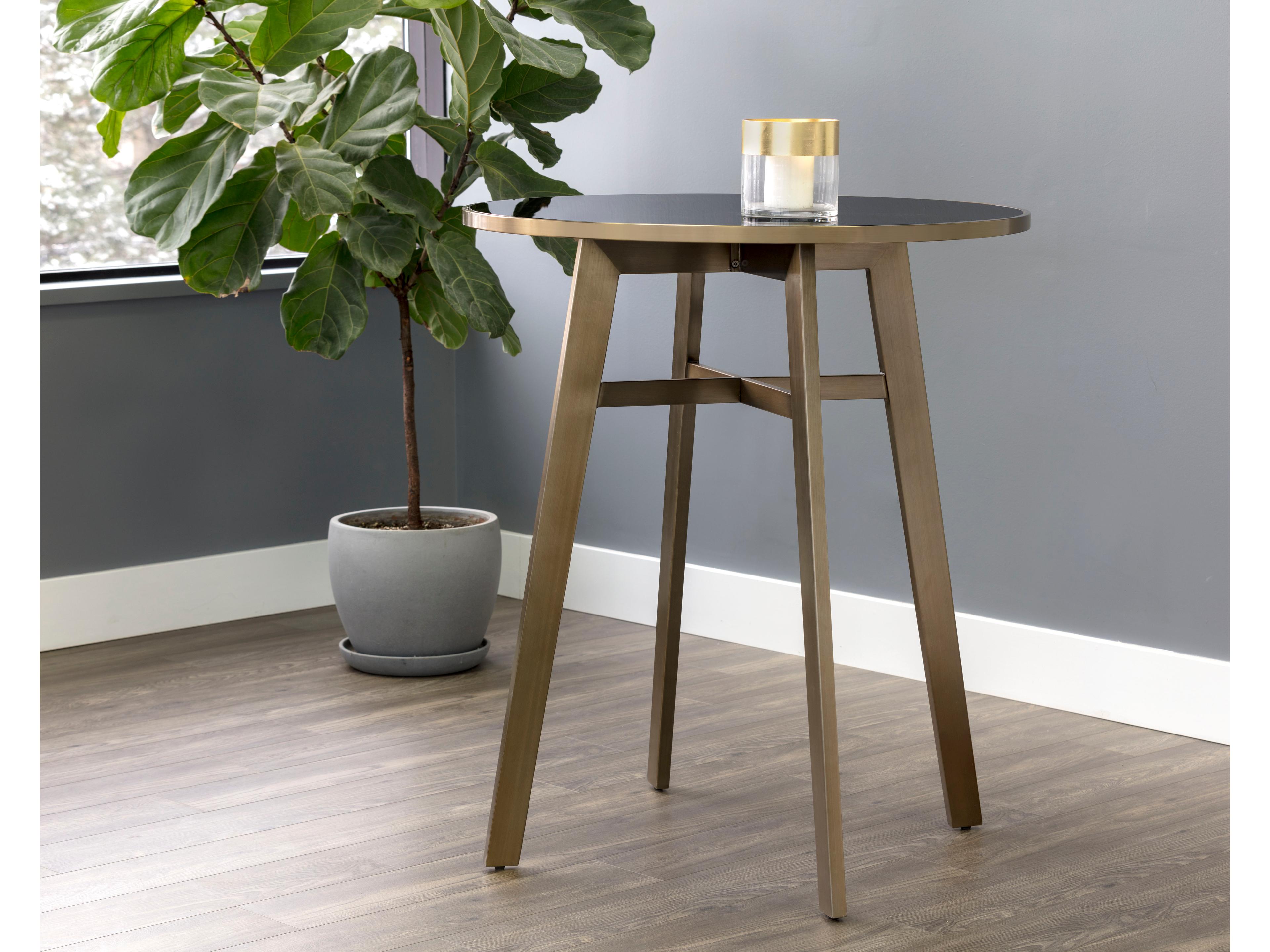 Sunpan Ikon Black Antique Brass Round Glass Bar Table