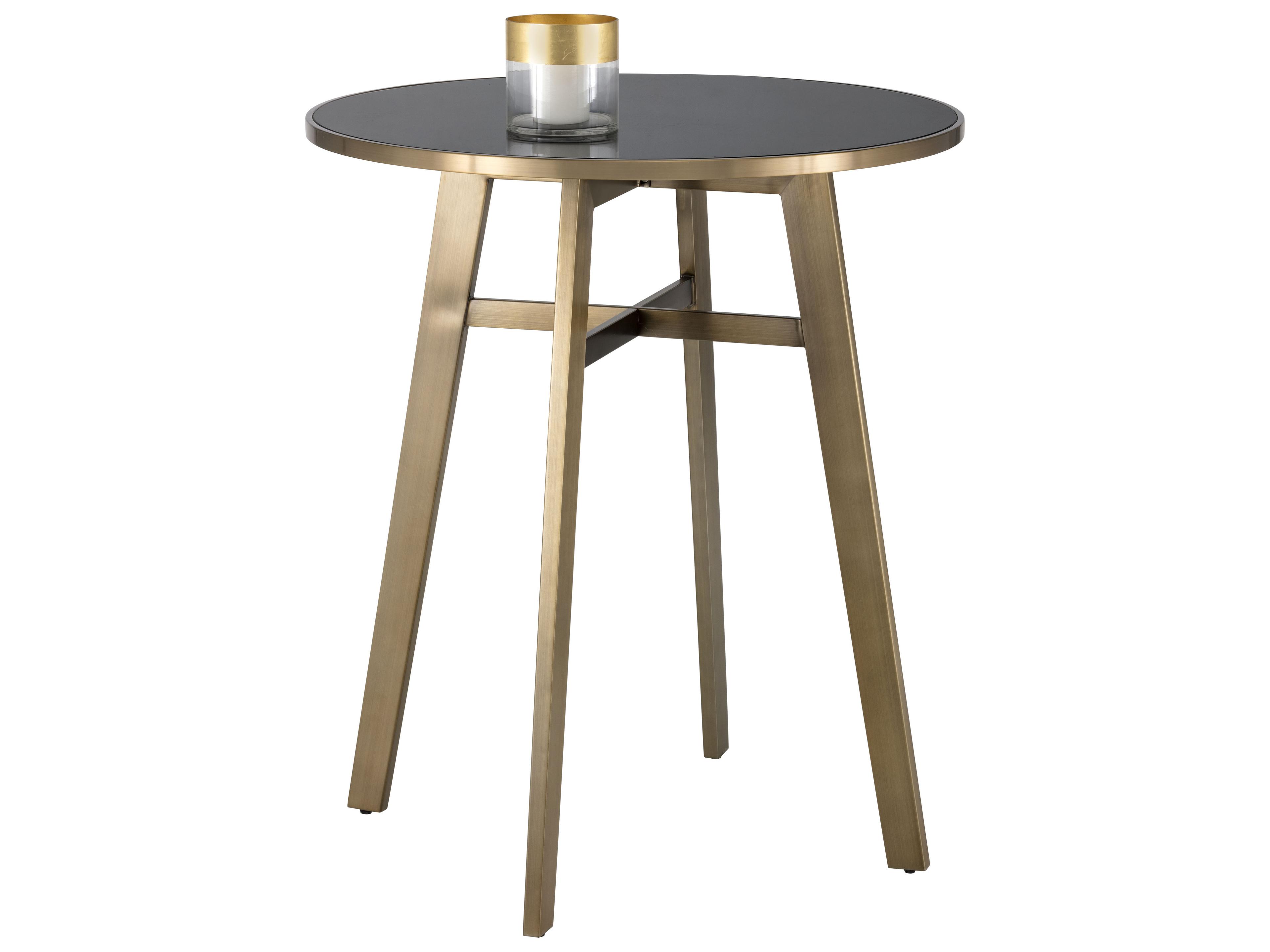 Ikon Black Antique Brass Round Glass Bar Table