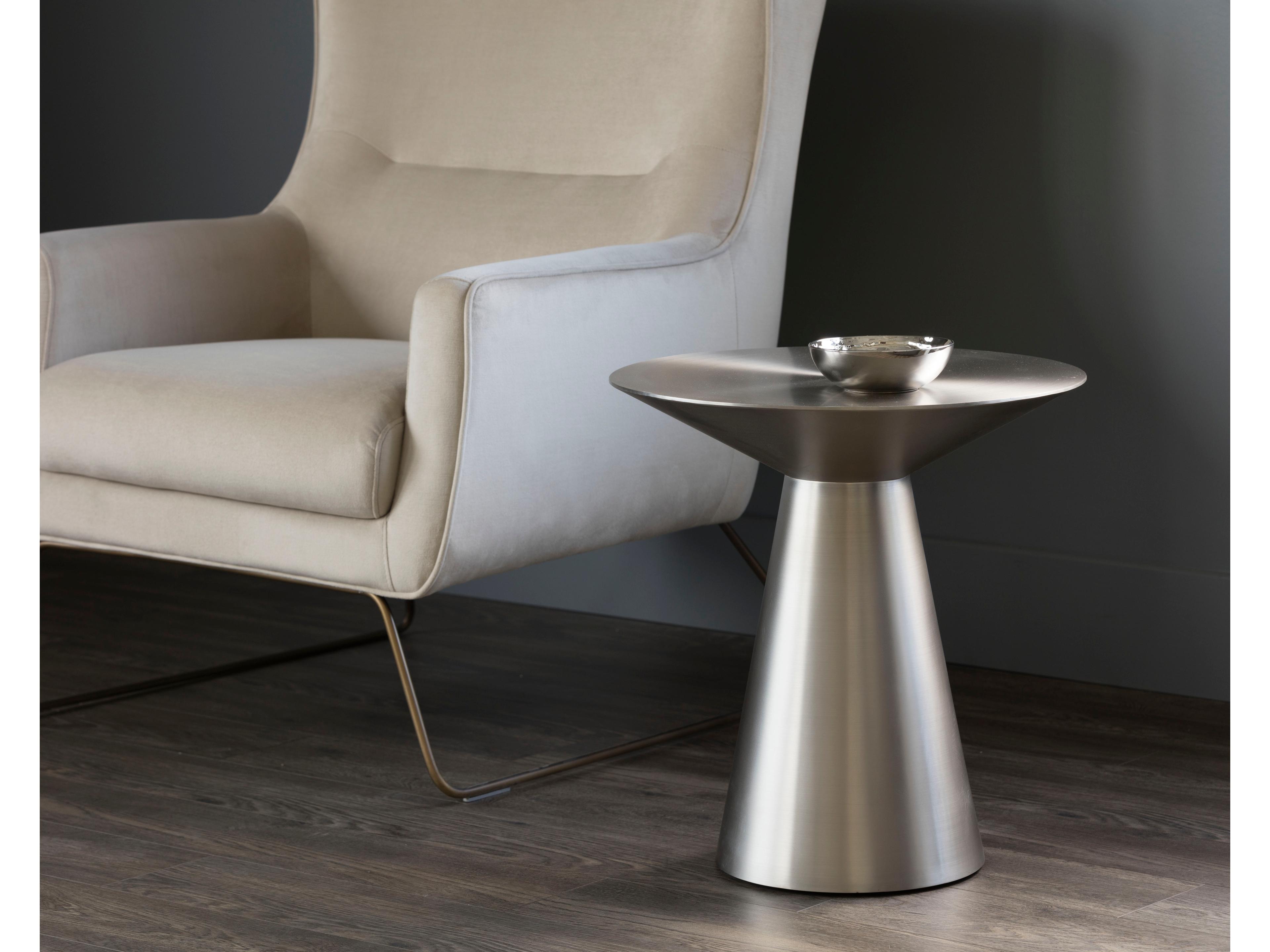 Sunpan Ikon Carmel Round Metal Silver Polished Steel End Table