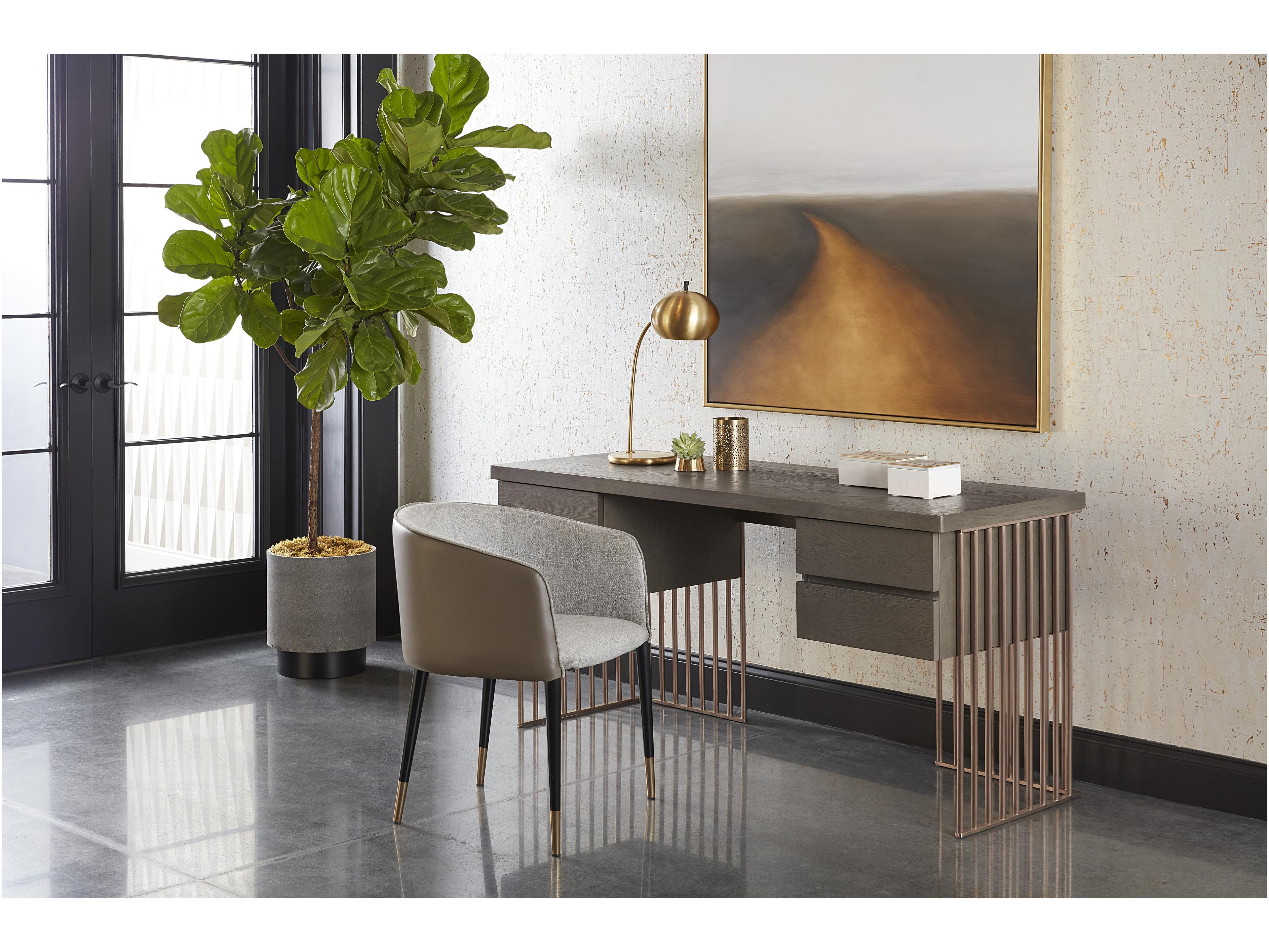 Sunpan Ikon Asher Leather Gray Upholstered Arm Dining Chair