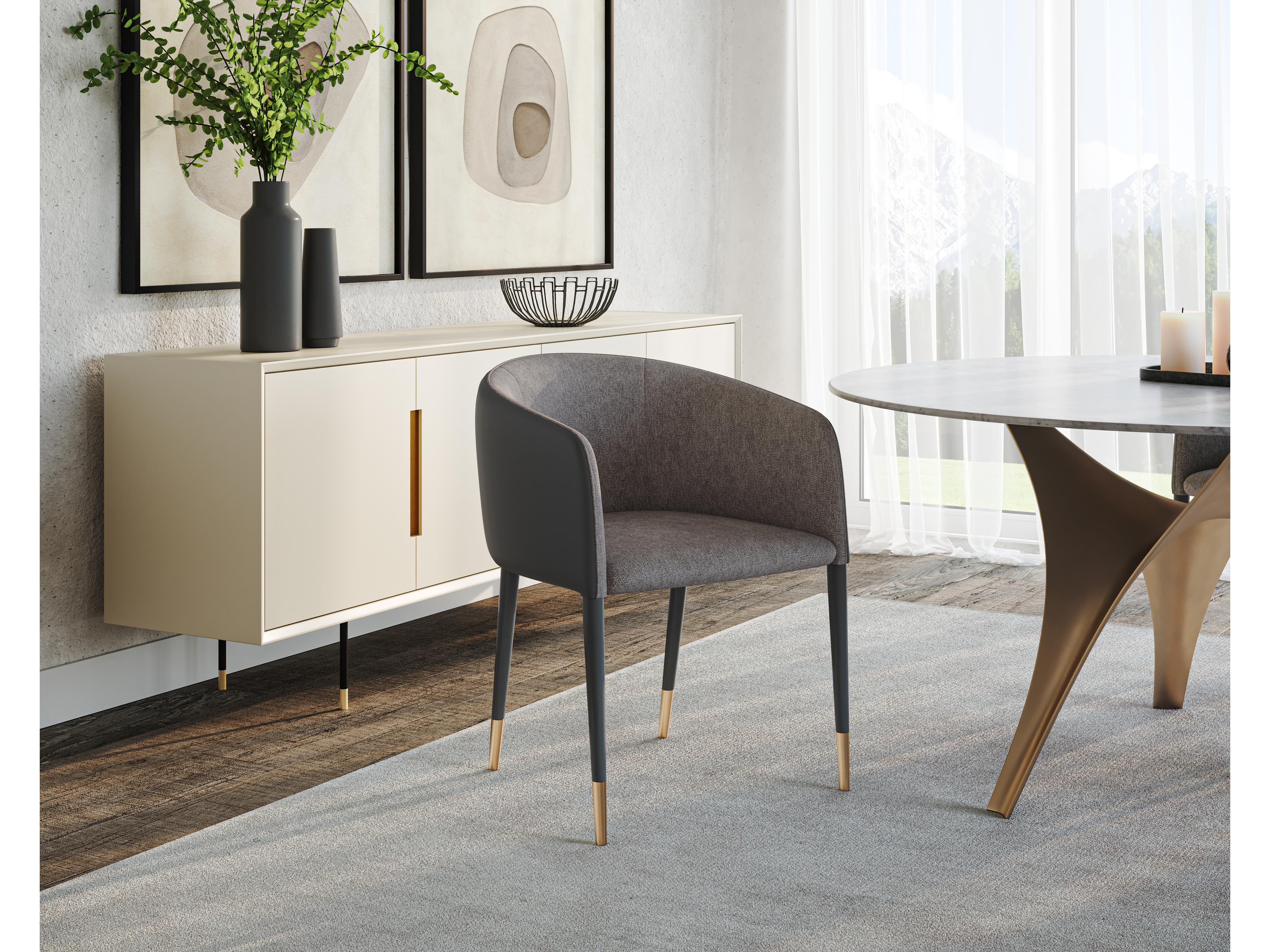 Sunpan Ikon Asher Leather Gray Upholstered Arm Dining Chair