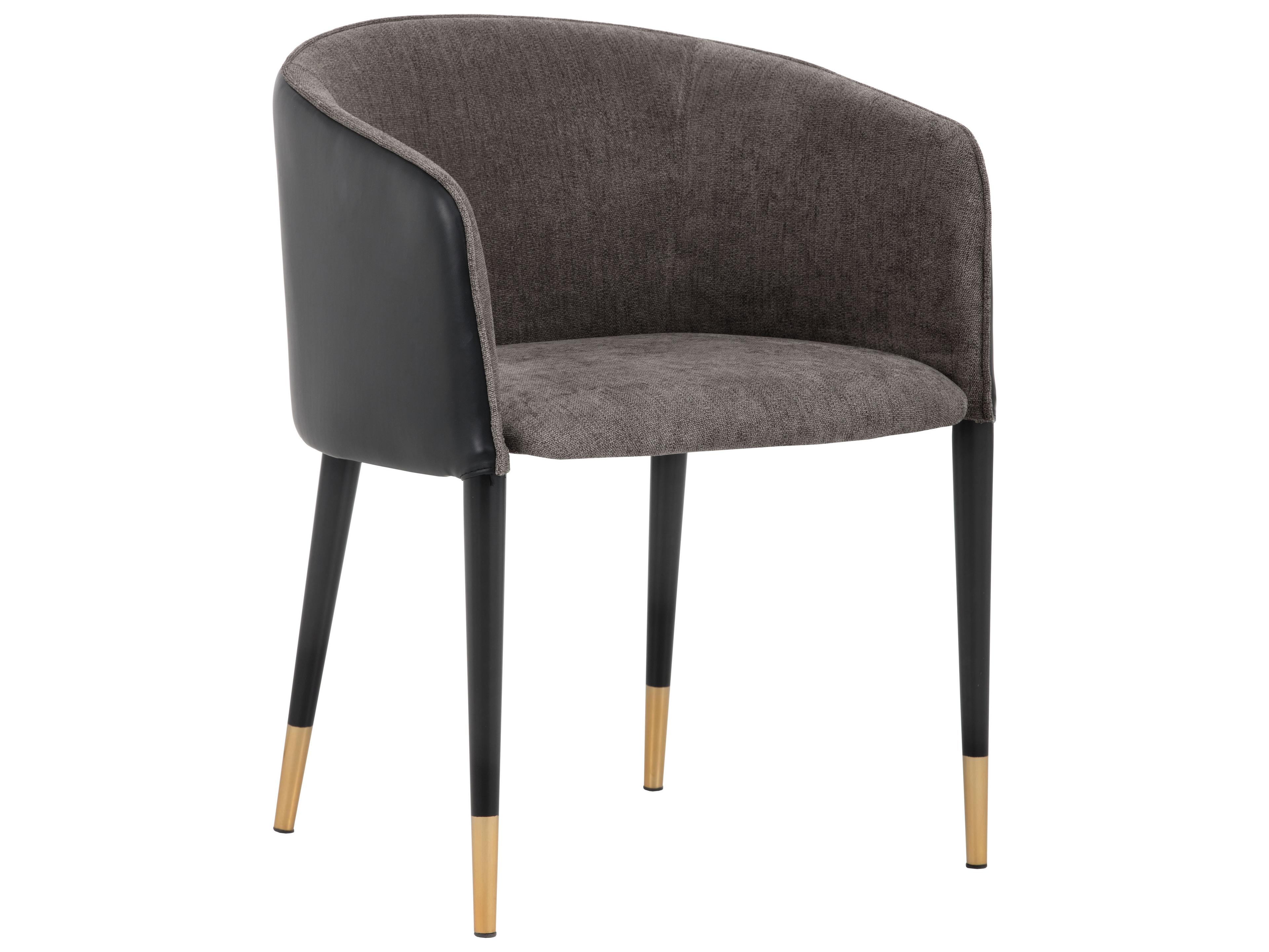 Sunpan Ikon Asher Leather Gray Upholstered Arm Dining Chair