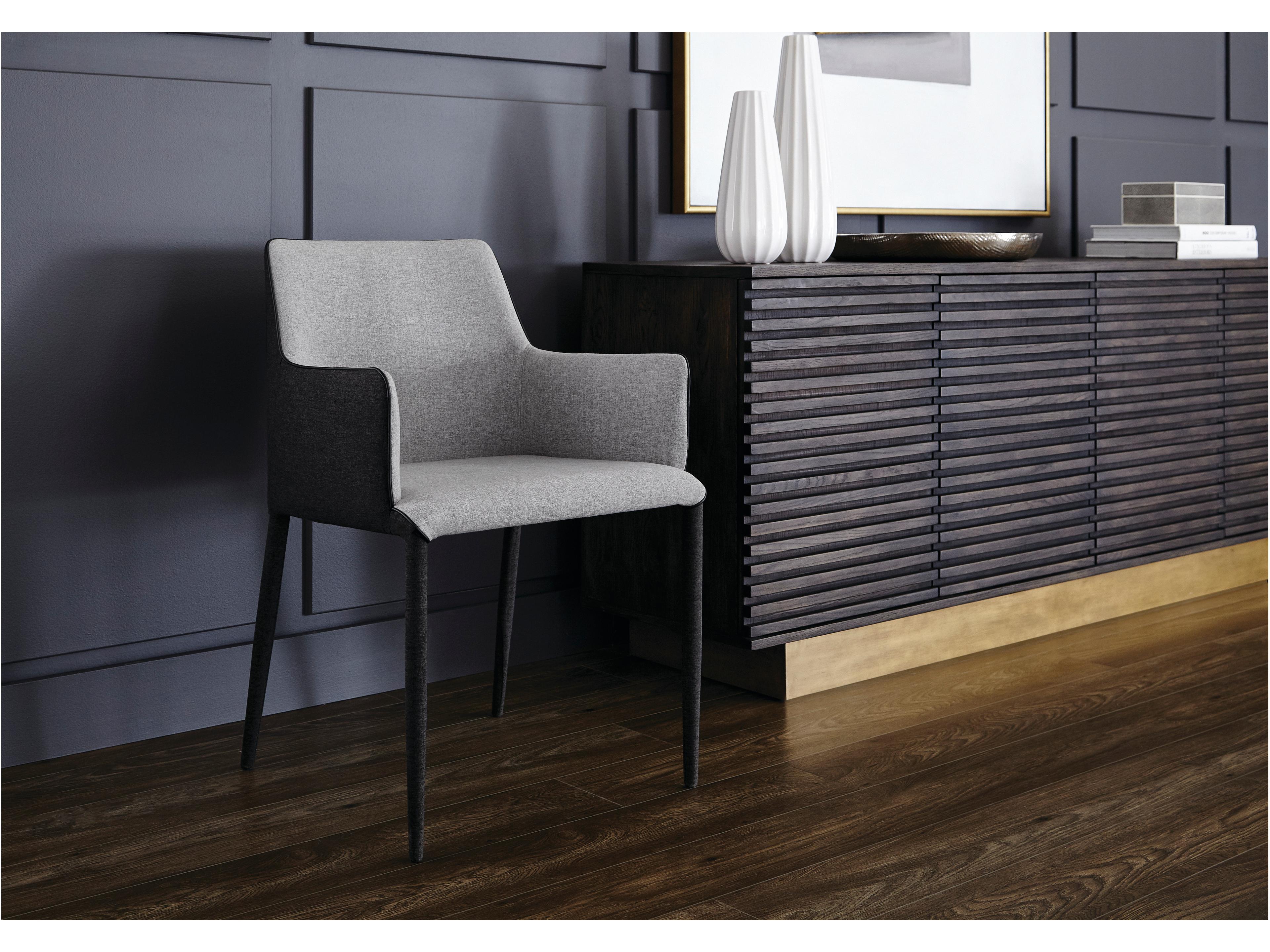 Sunpan Ikon Renee Gray Upholstered Arm Dining Chair