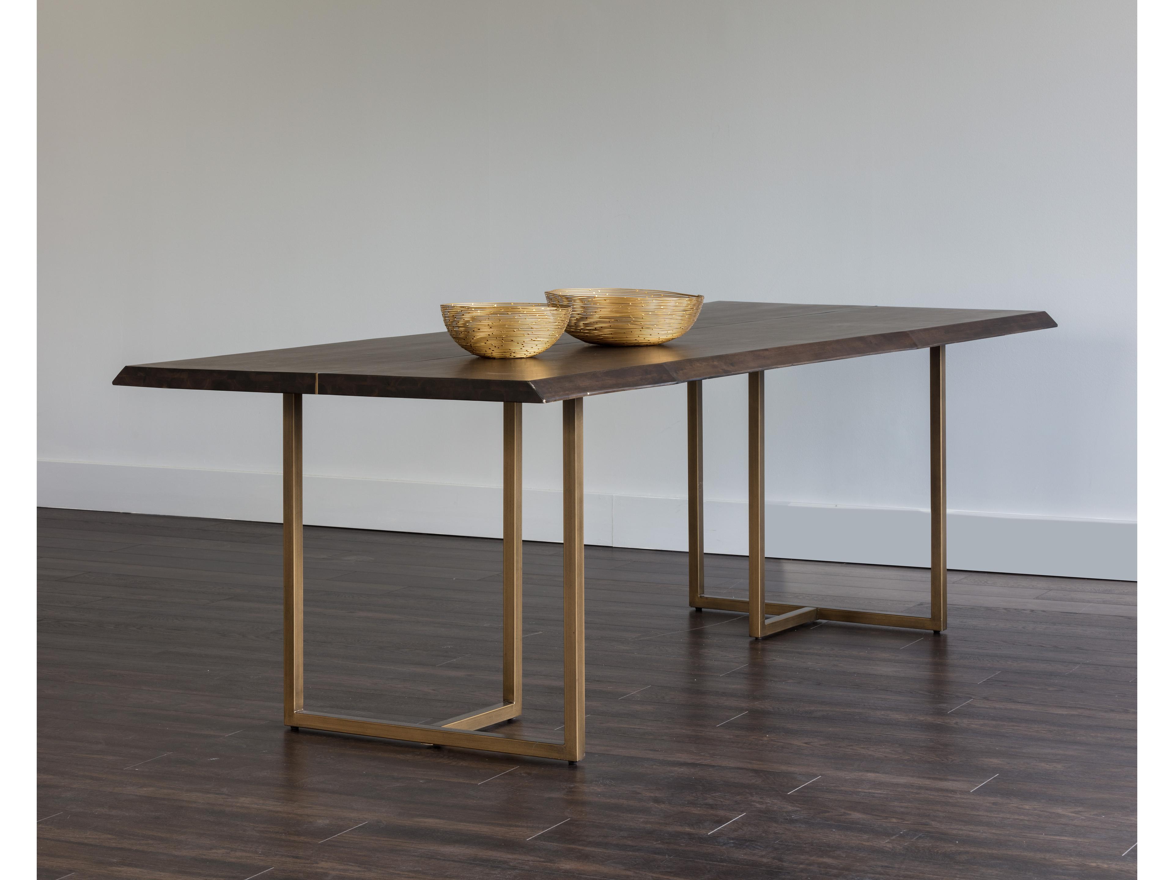 Sunpan Mixt Donnelly Rectangular Wood Brown Antique Brass Dining Table