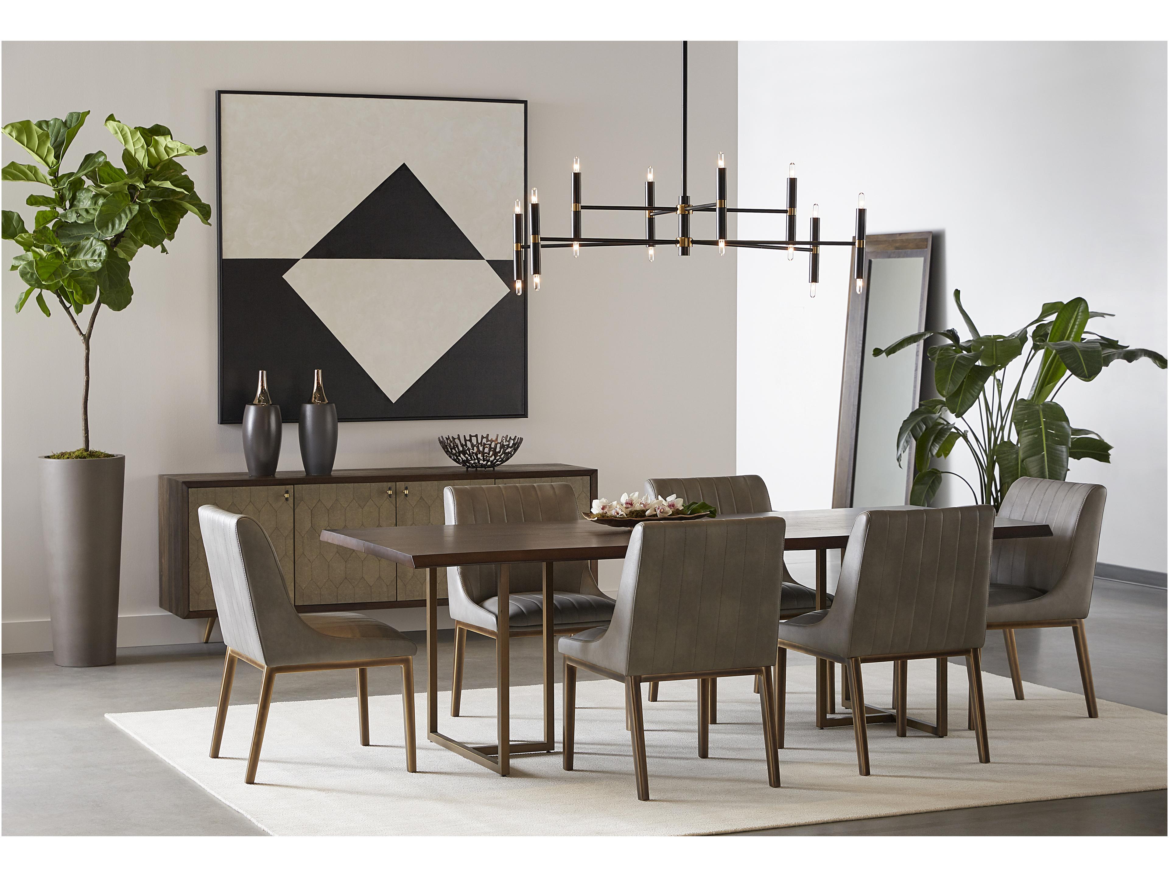 Sunpan Mixt Donnelly Rectangular Wood Brown Antique Brass Dining Table