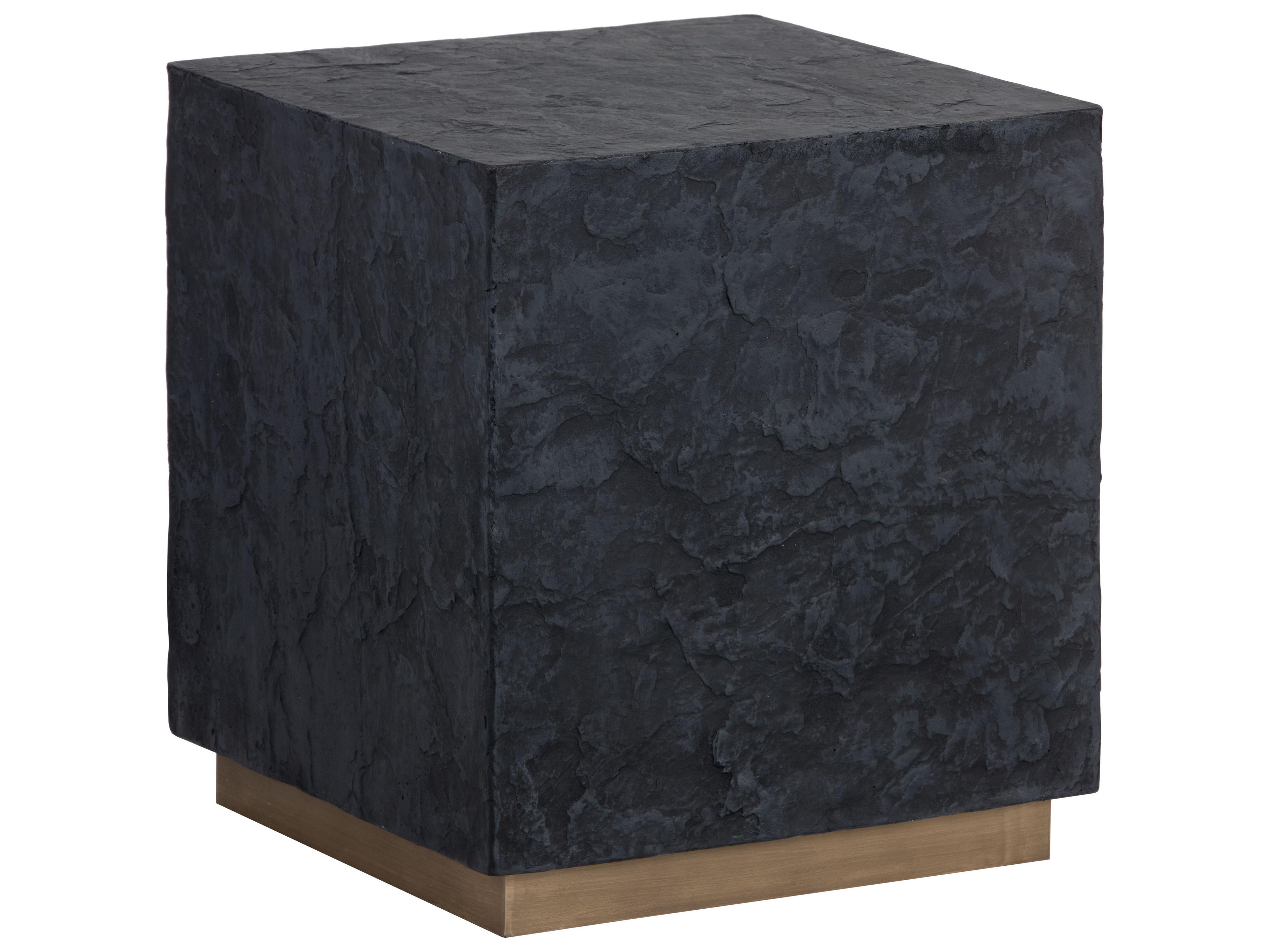 Sunpan Solterra Newbury Square Concrete Black Antique Brass End Table