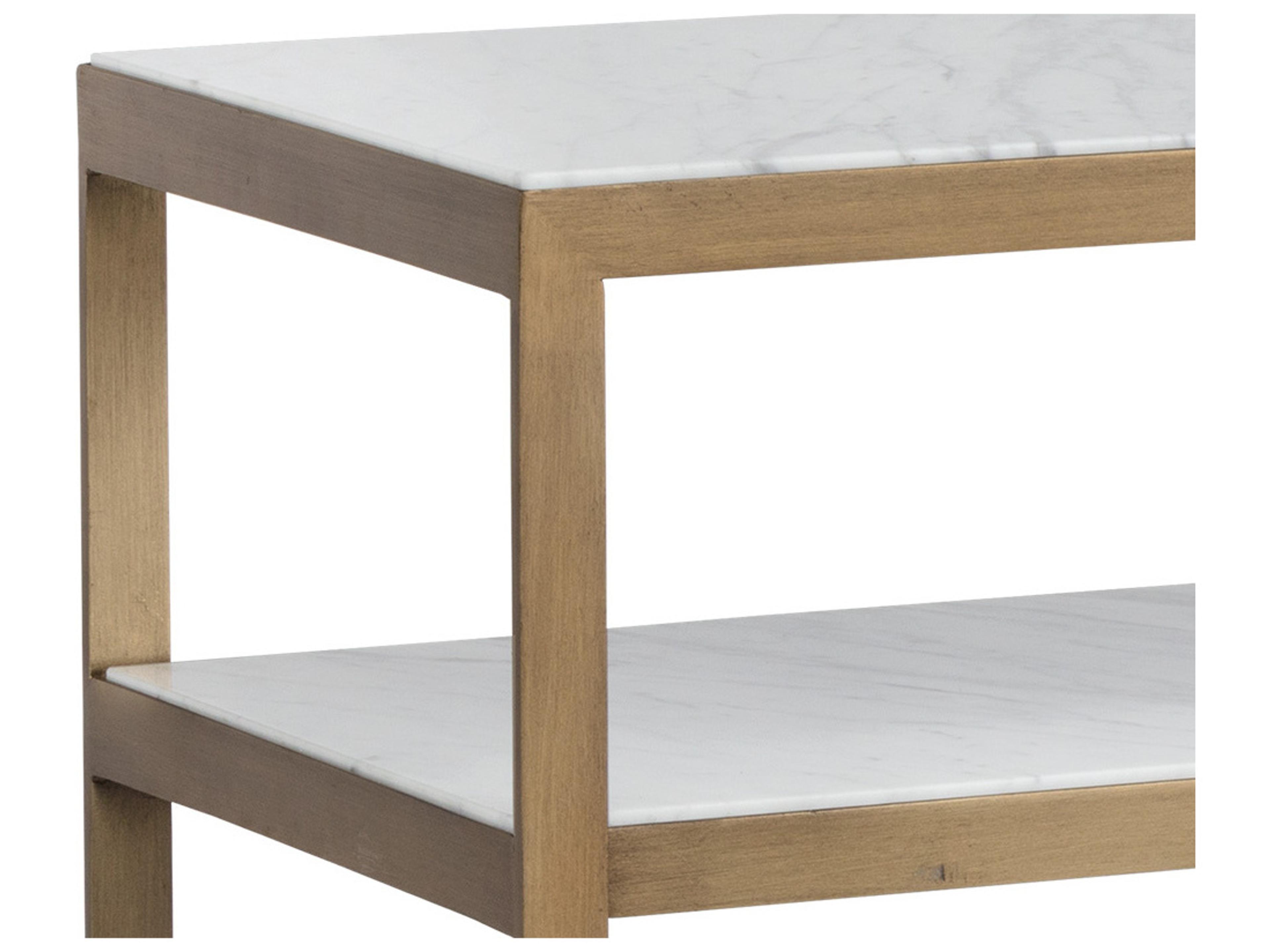 Sunpan Mixt Evert Rectangular Marble White Antique Brass Console Table