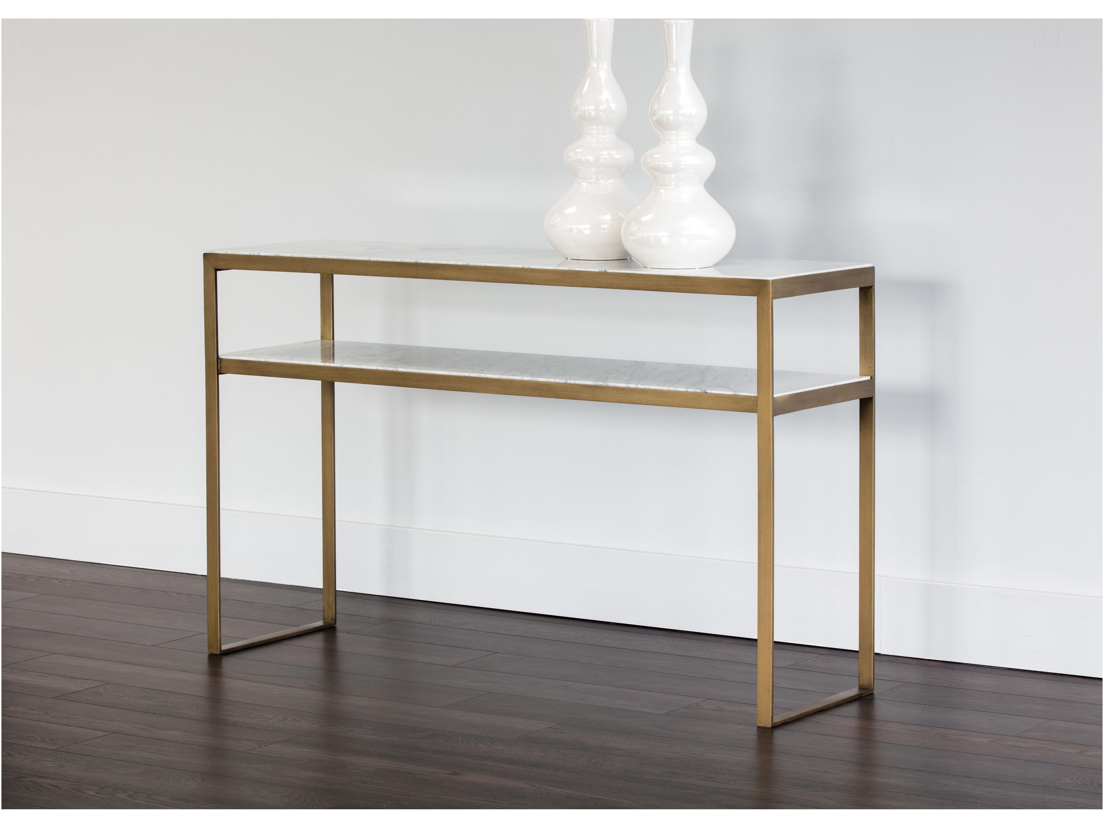 Sunpan Mixt Evert Rectangular Marble White Antique Brass Console Table