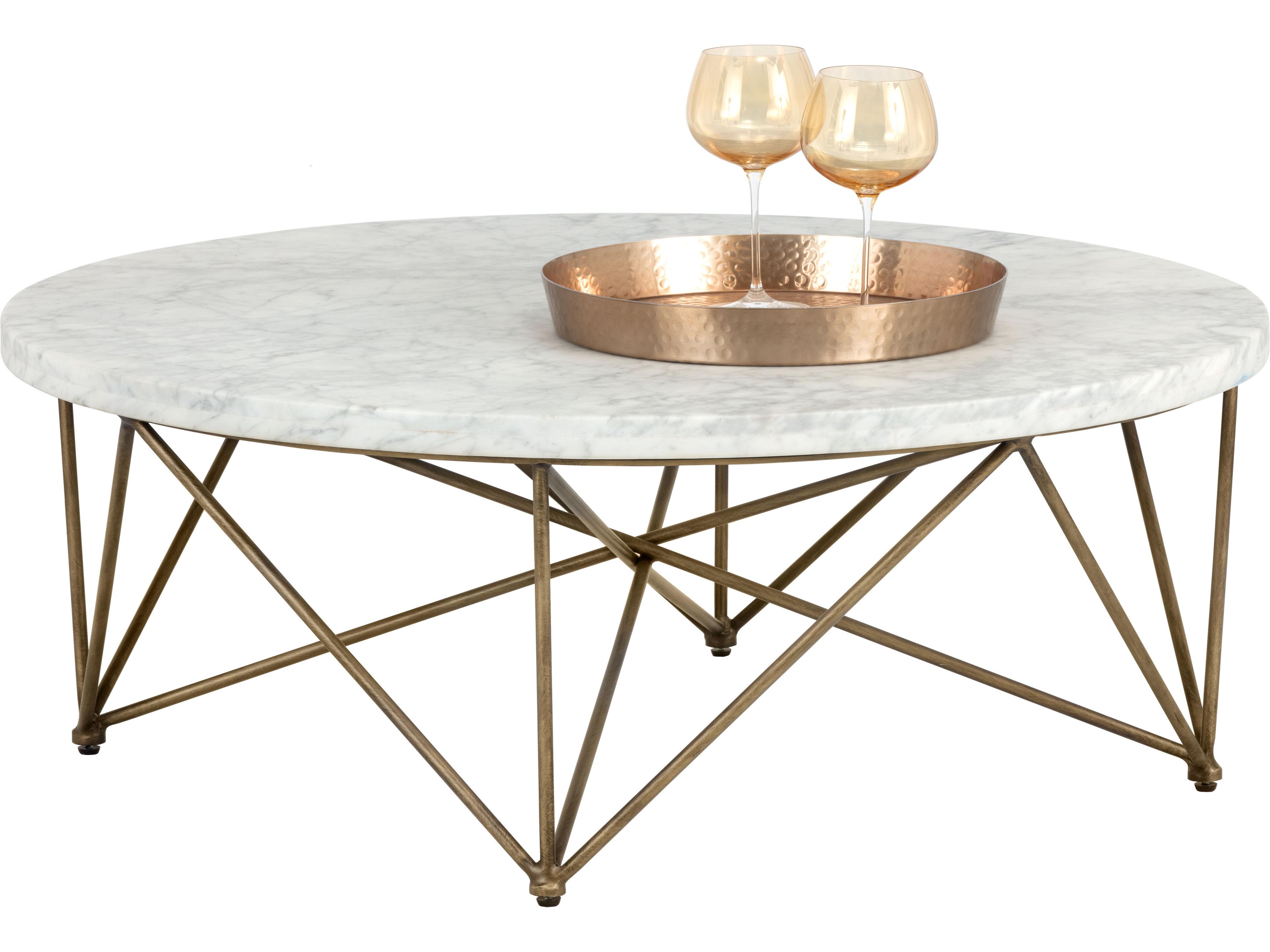 Ikon Skyy Round Marble White Antique Brass Coffee Table