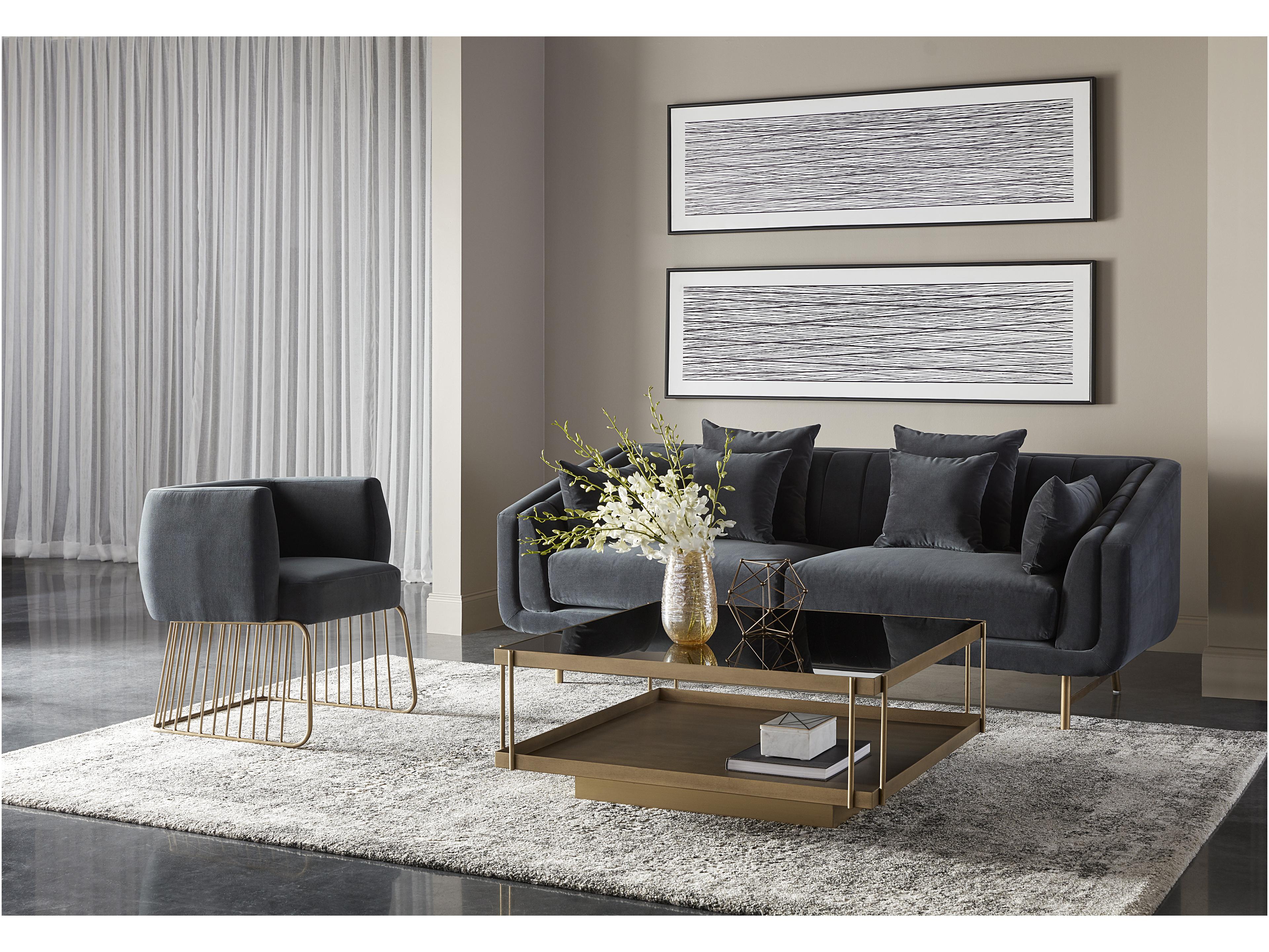 Sunpan Mixt Veera Grey Antique Brass Upholstered Sofa