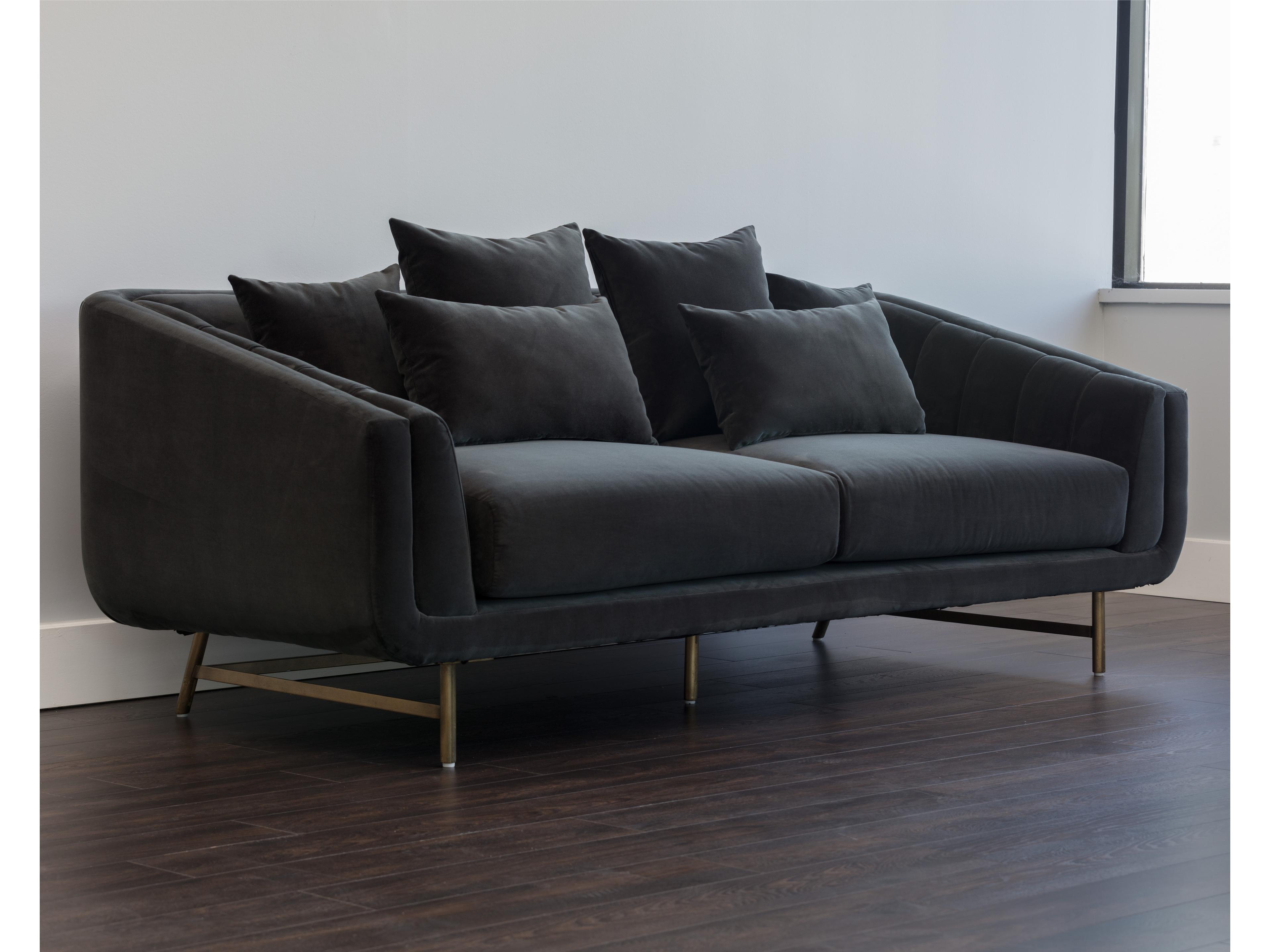 Sunpan Mixt Veera Grey Antique Brass Upholstered Sofa