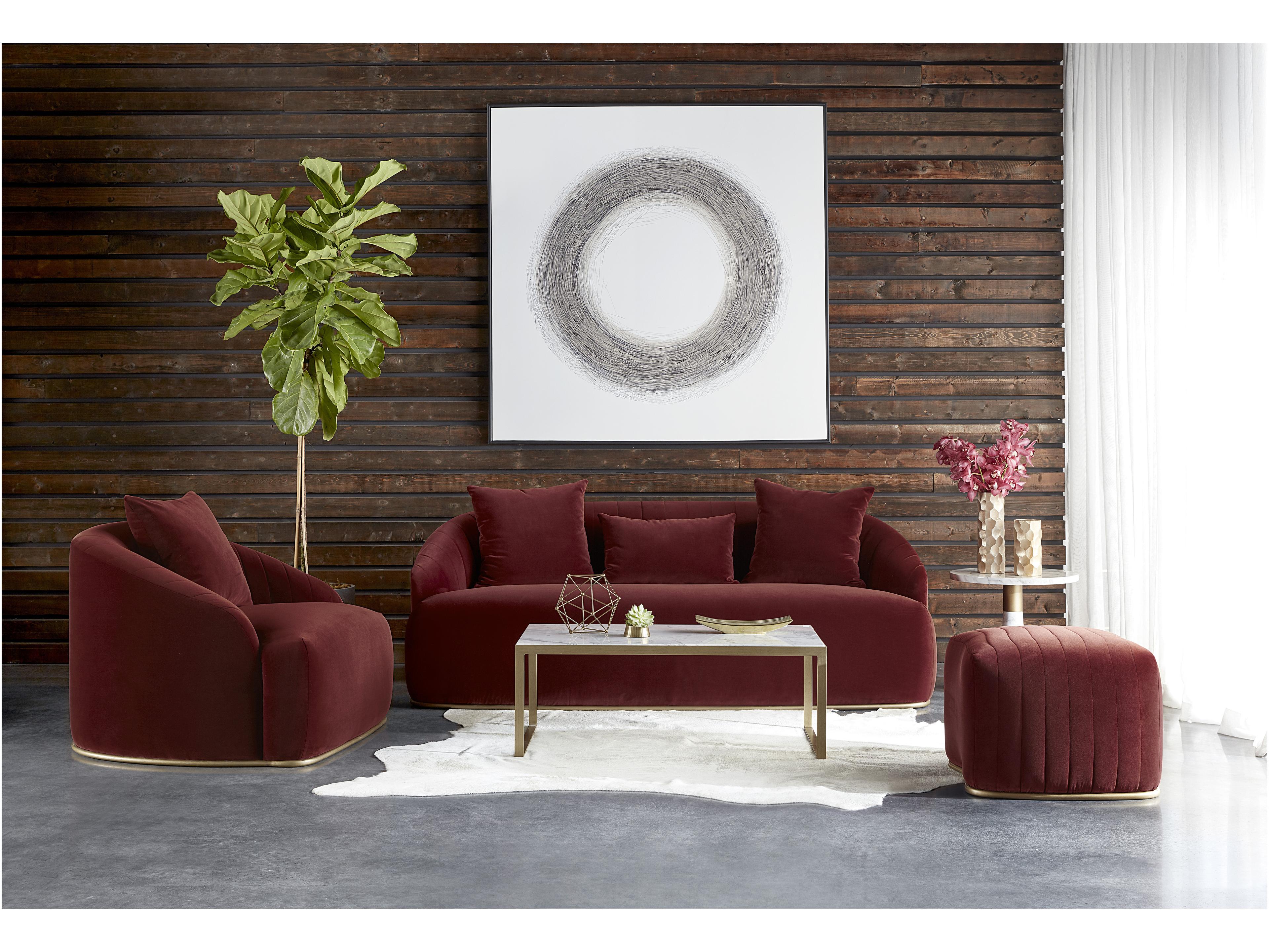 Sunpan Mixt Astrid Merlot Antique Brass Red Upholstered Loveseat
