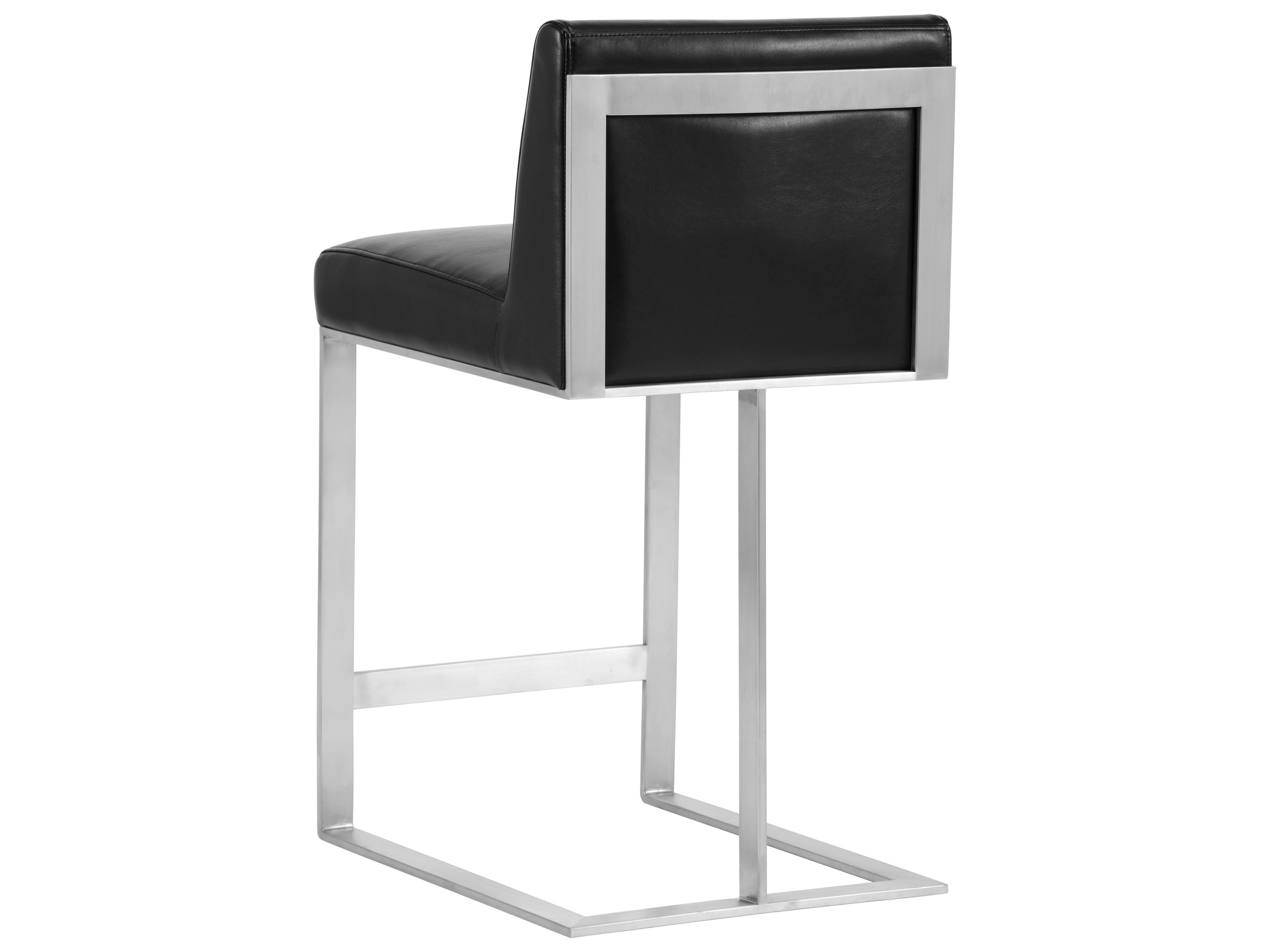 Sunpan Ikon Dean Leather Cantina Black Brushed Steel Counter Stool
