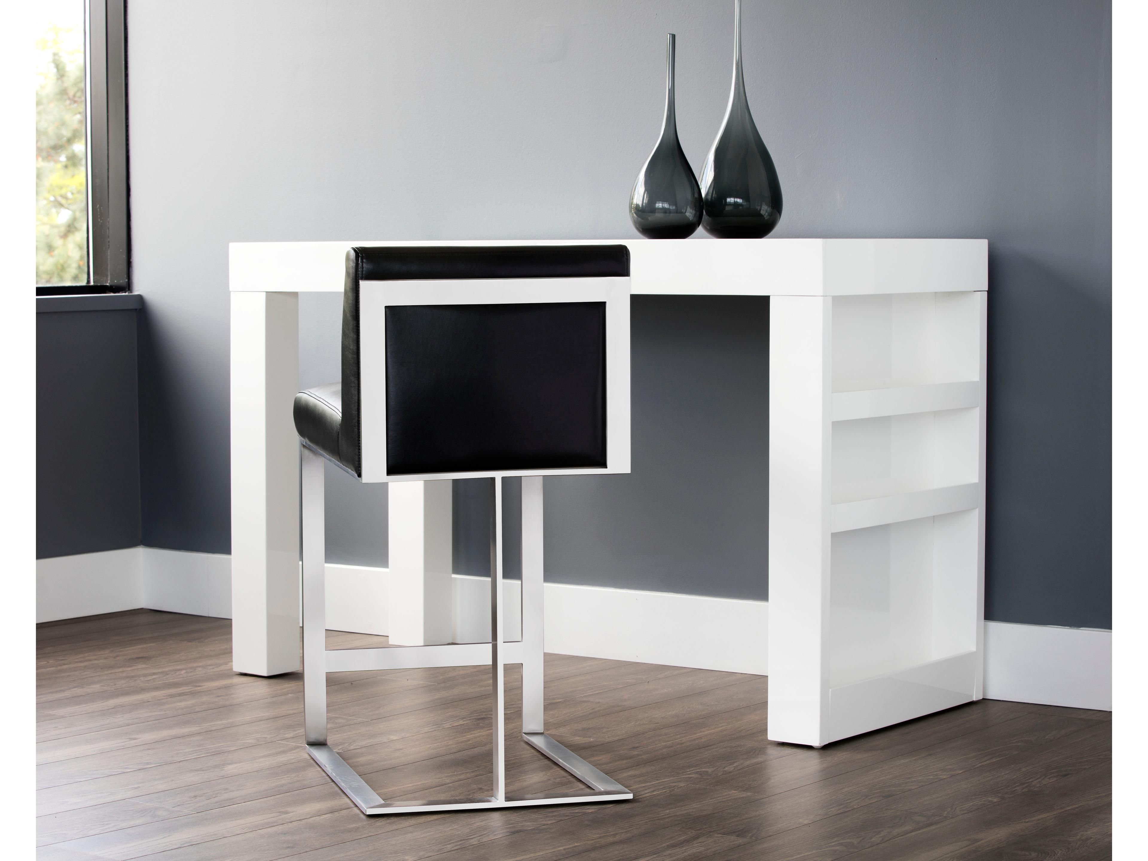 Sunpan Ikon Dean Leather Cantina Black Brushed Steel Counter Stool