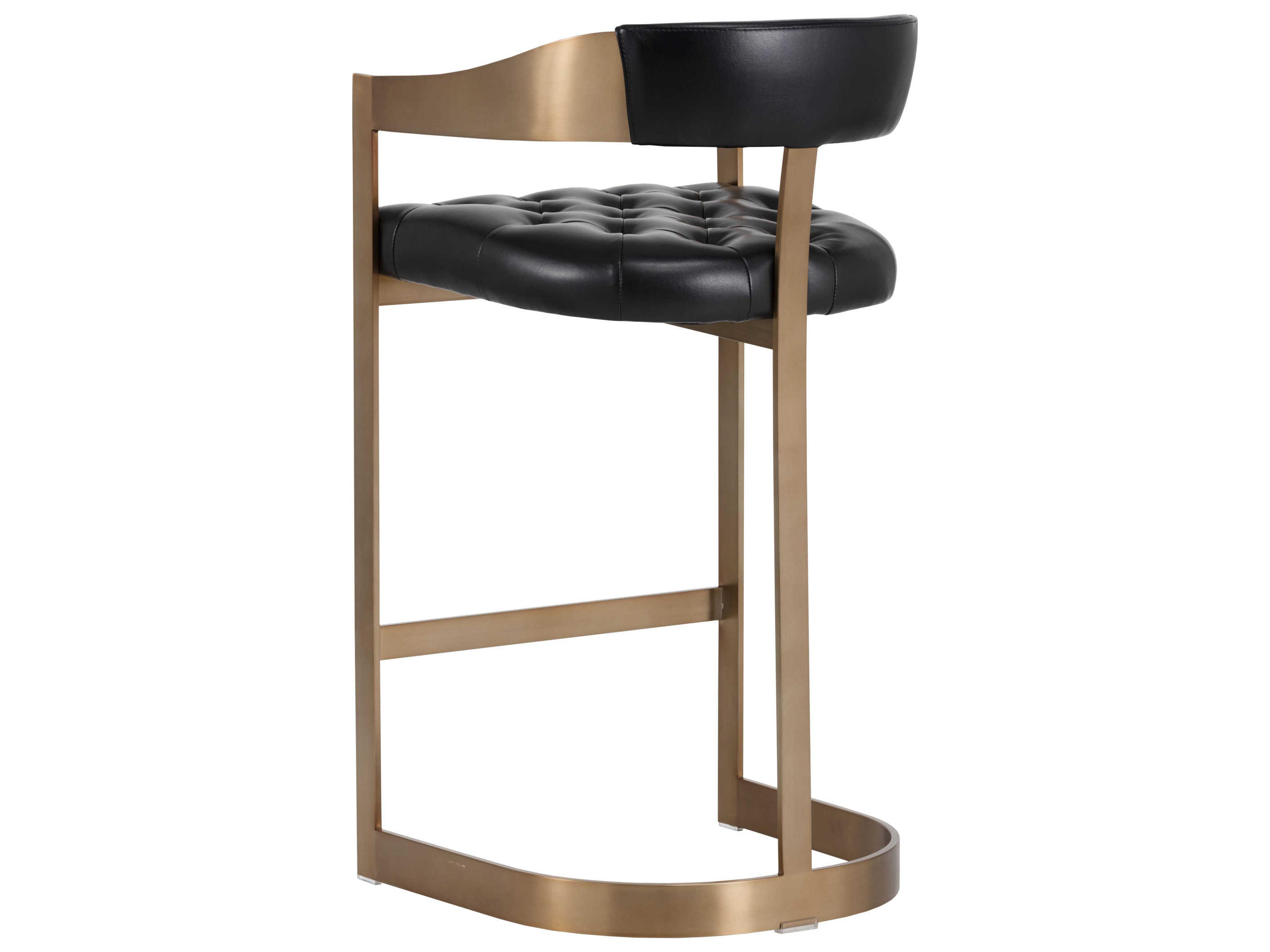 Sunpan Ikon Beaumont Leather Cantina Black Antique Brass Bar Stool