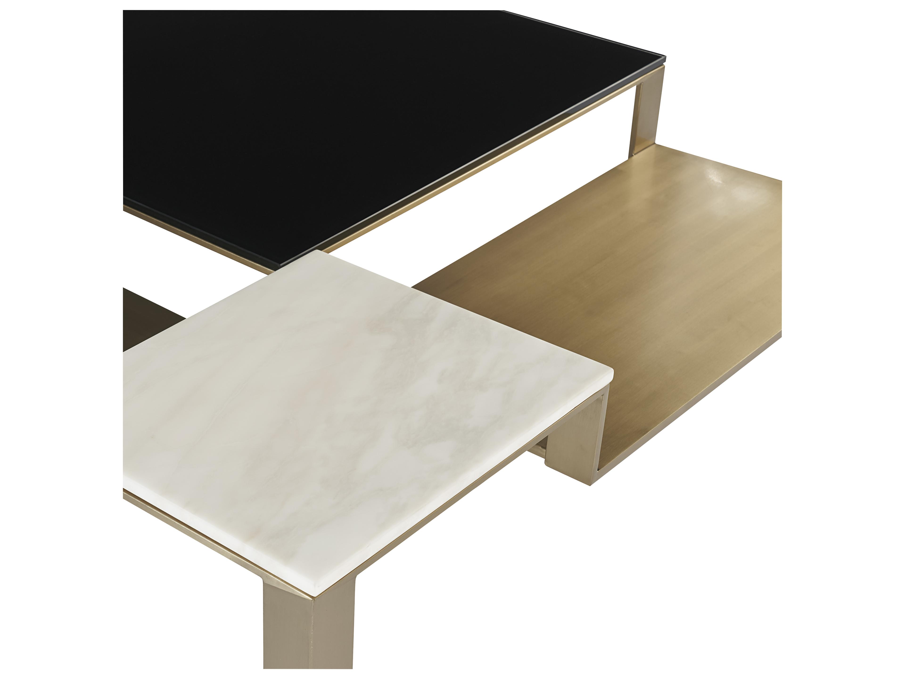 Sunpan Ikon Saber Square Metal Gold Brown White Coffee Table