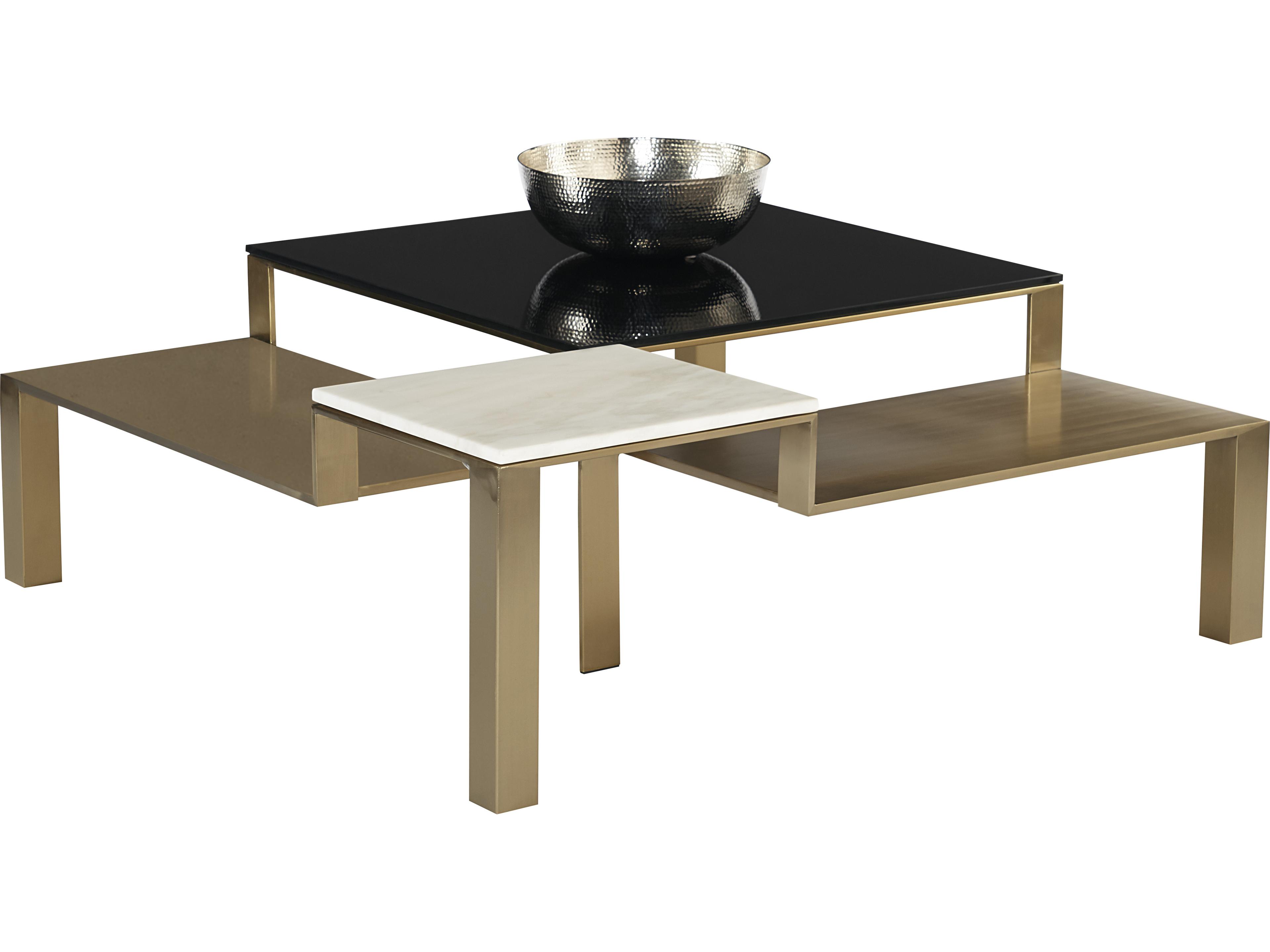 Ikon Saber Square Metal Gold Brown White Coffee Table