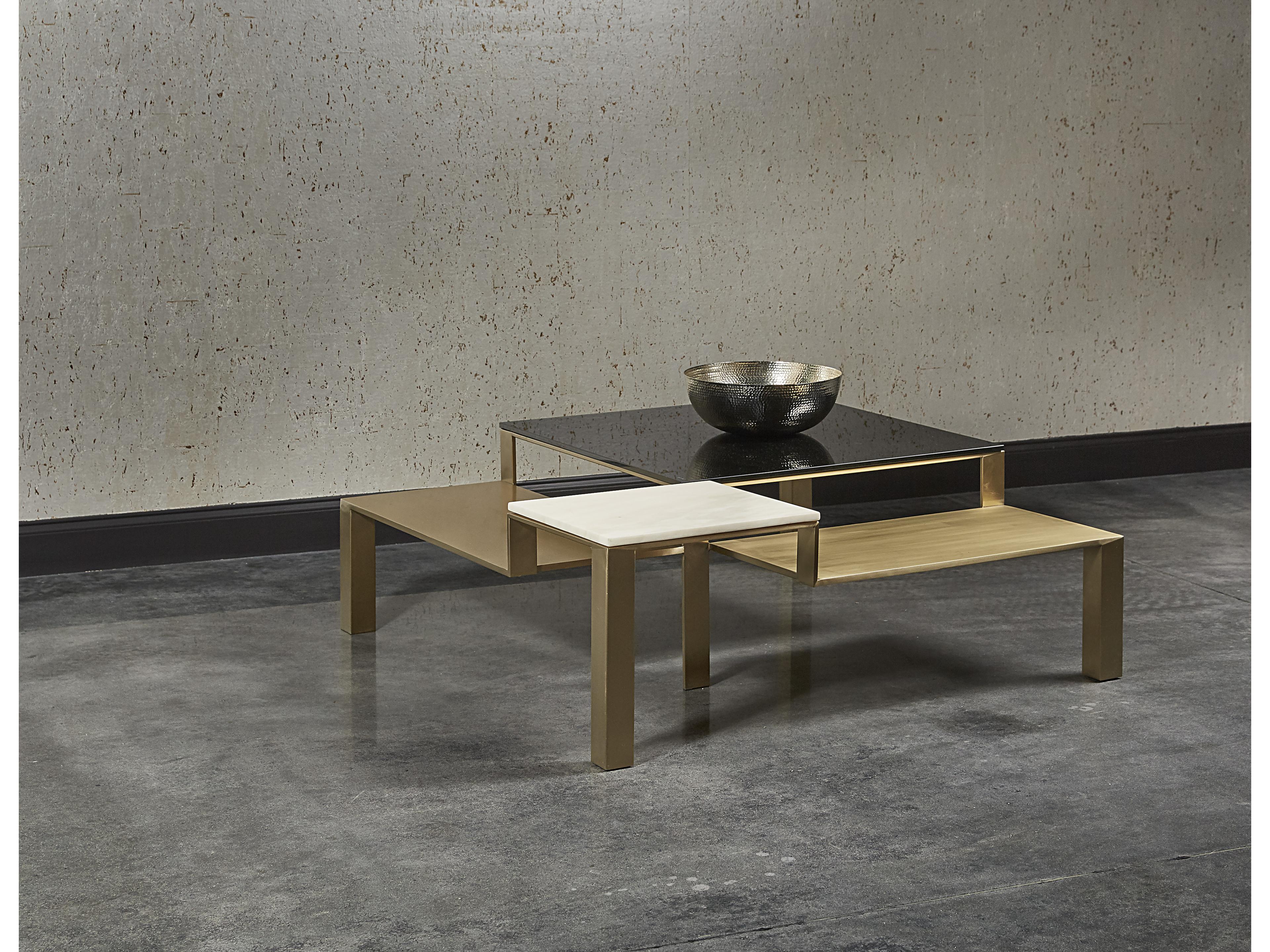 Sunpan Ikon Saber Square Metal Gold Brown White Coffee Table